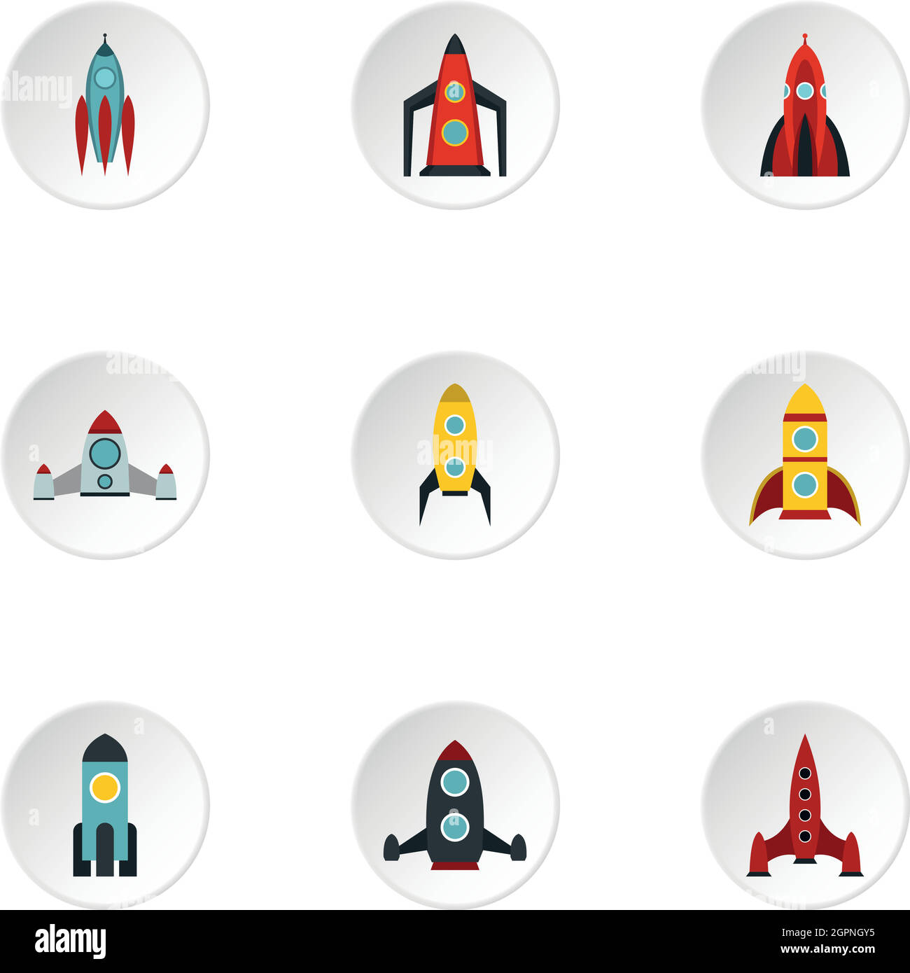 Types of rocket icons set, flat style Stock Vector
