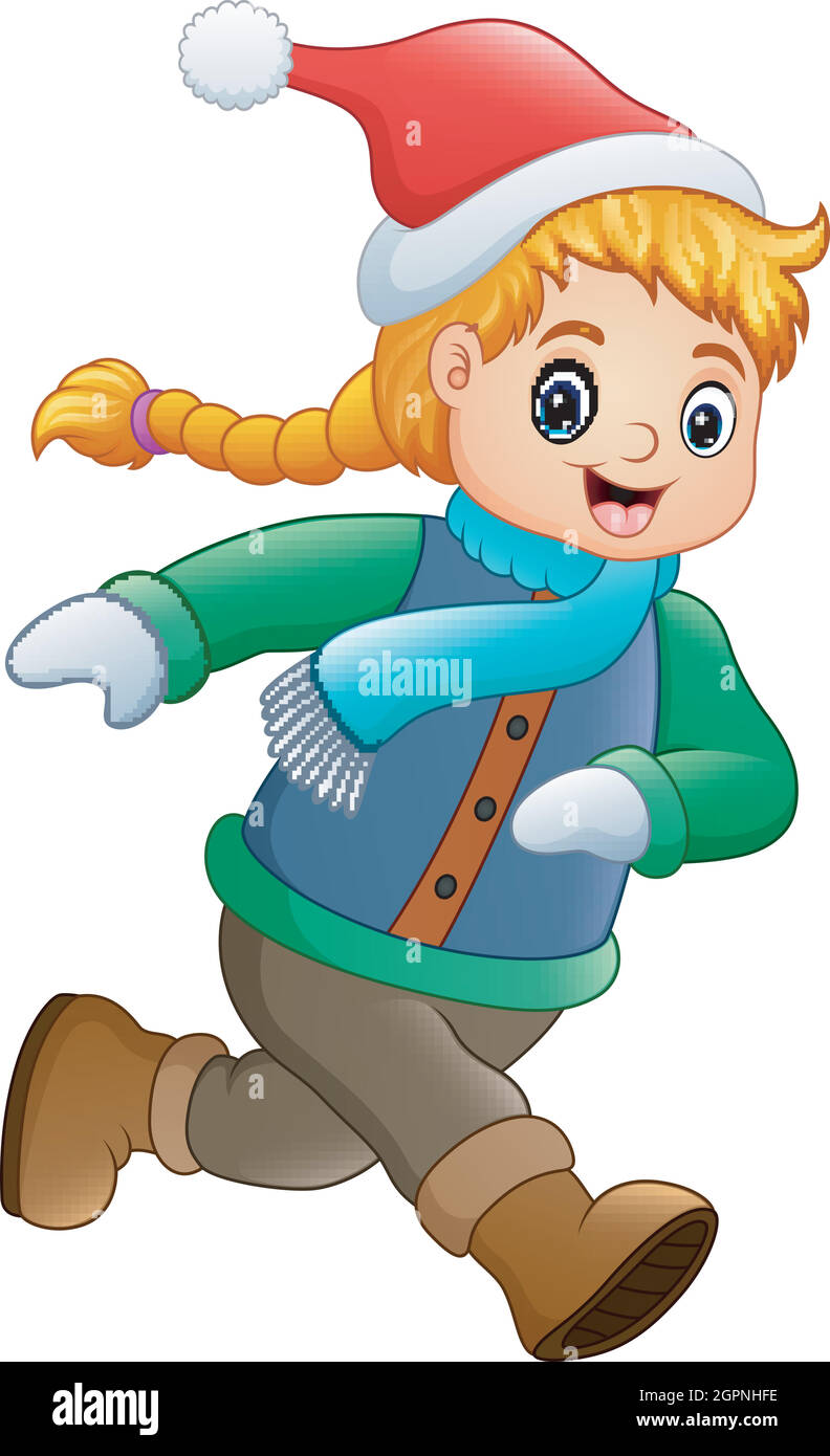 Cartoon girl wearing winter clothes running Stock Vector Image & Art - Alamy