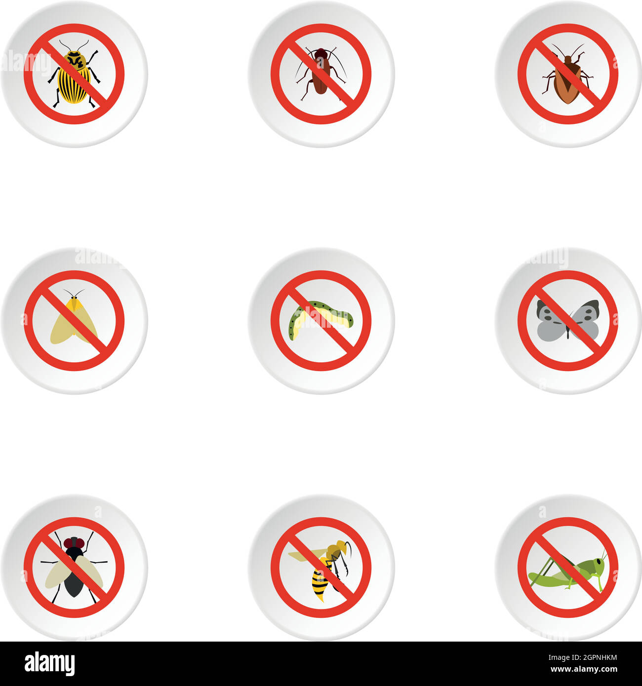 No insects icons set, flat style Stock Vector