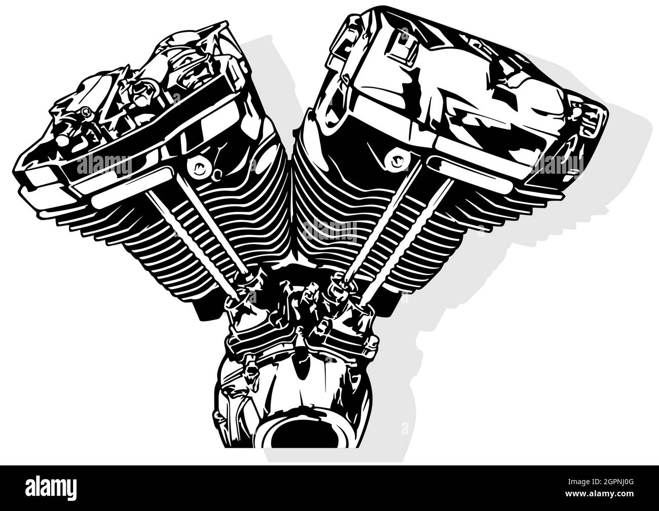 Black and White Motorcycle Engine Stock Vector