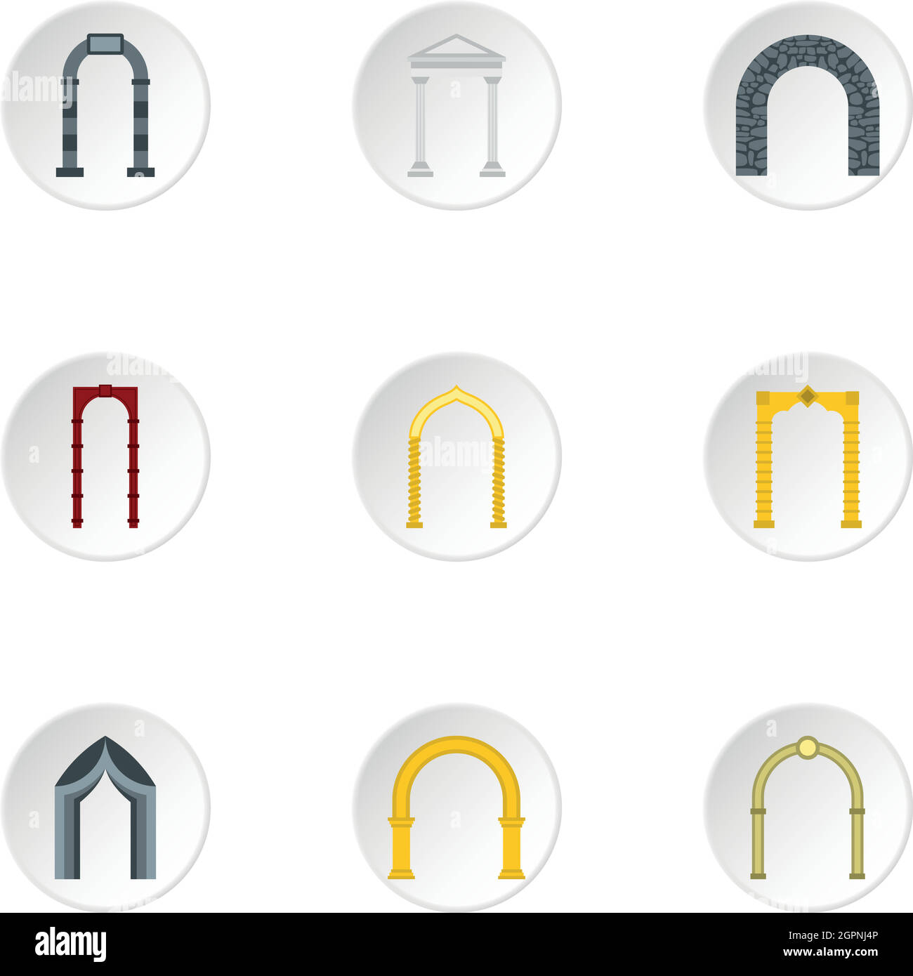 Archway icons set, flat style Stock Vector