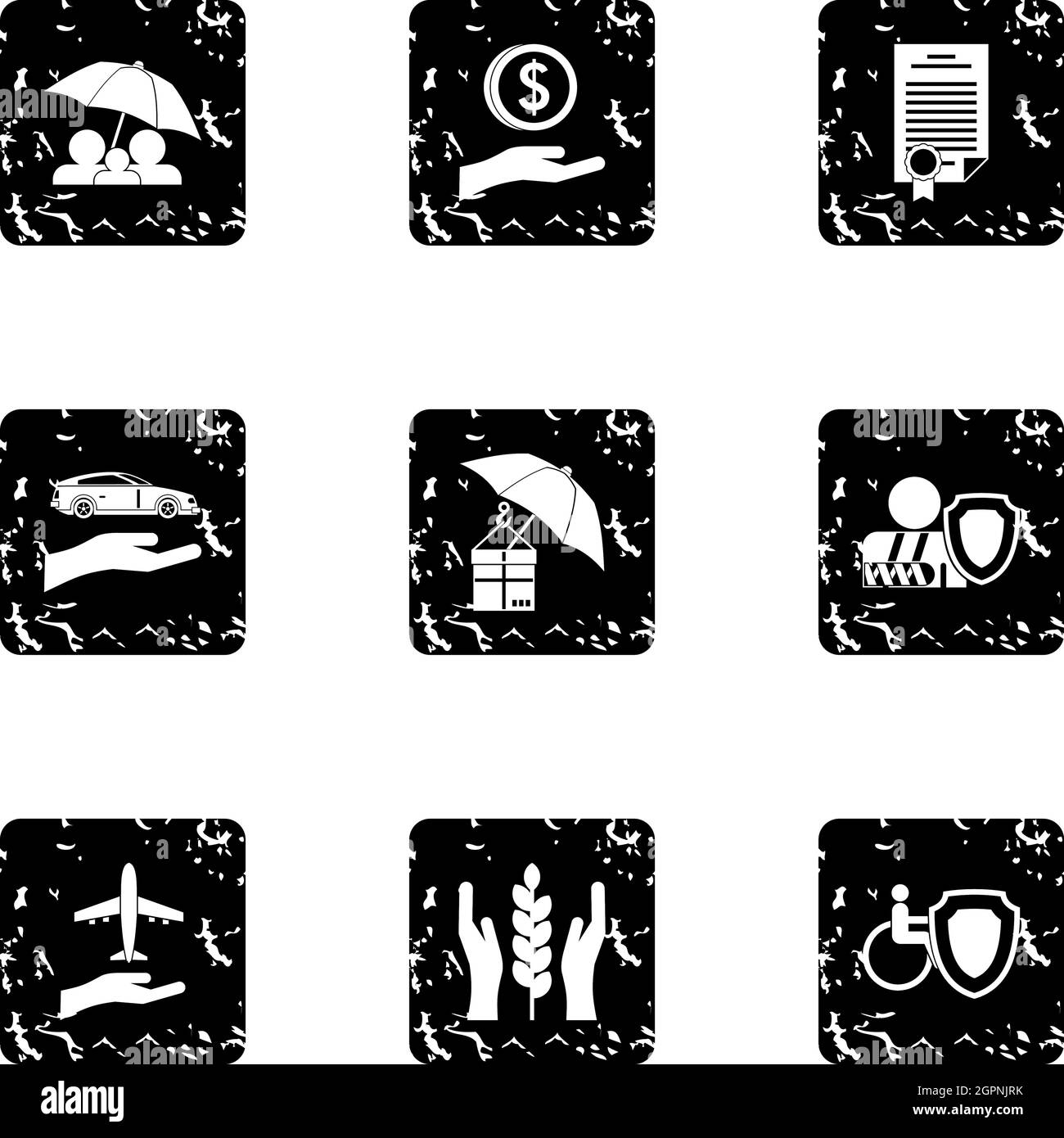 Confidence icons set, grunge style Stock Vector