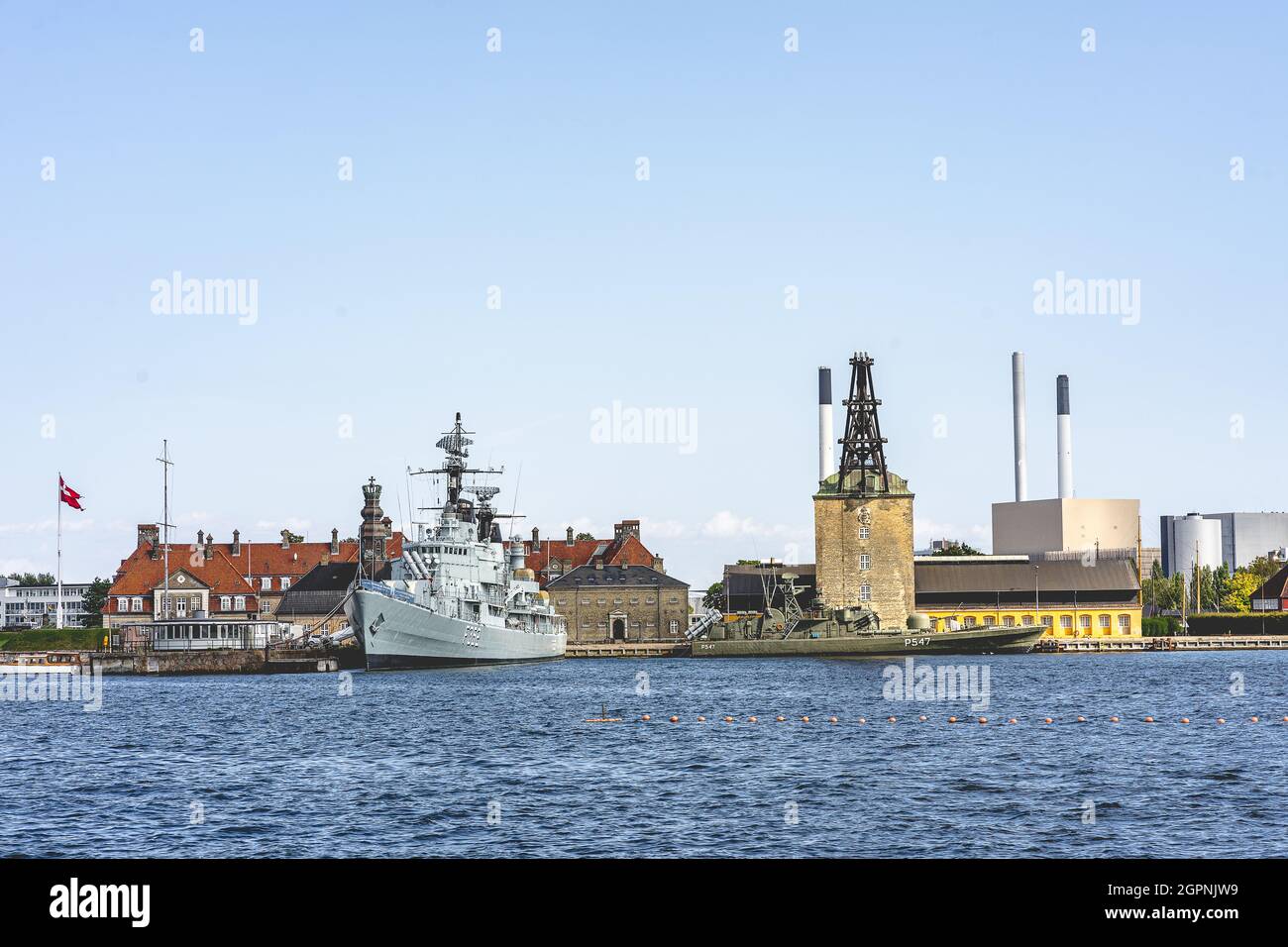 Navy ship in the Harbour in Copenhagen. sep 3 2021, Copenhagen Denmark. Stock Photo