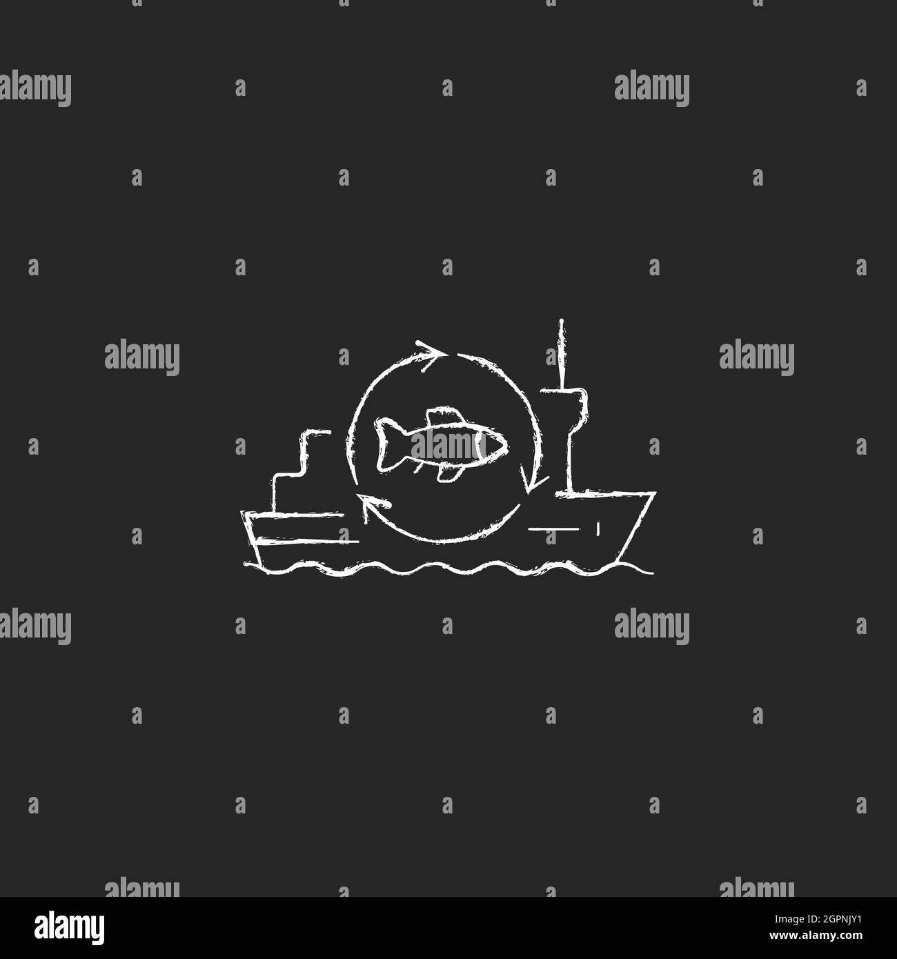 Fish processing vessel chalk white icon on dark background Stock Vector