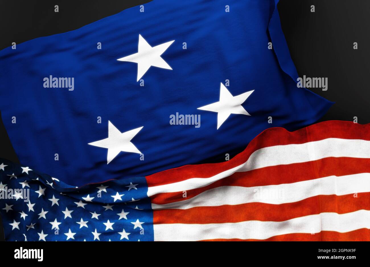 Flag of a United States Navy vice admiral along with a flag of the United States of America as a symbol of unity between them, 3d illustration Stock Photo