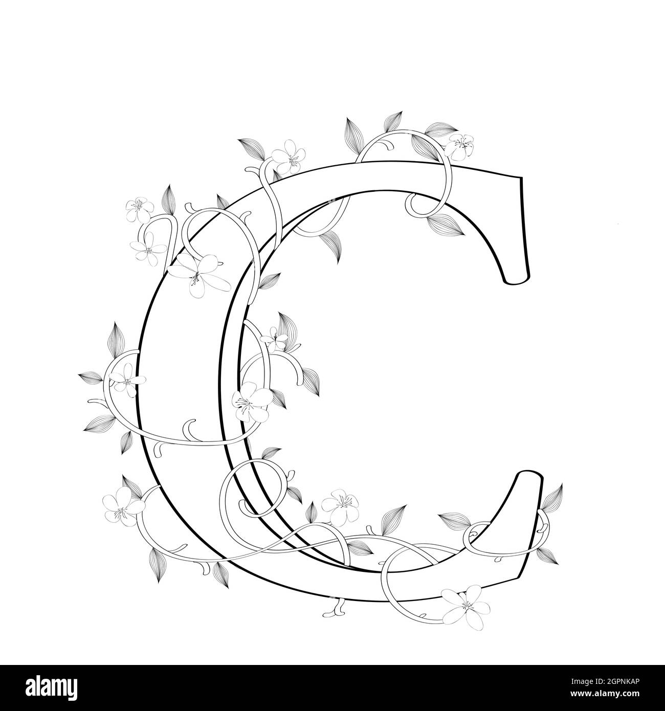 Letter C floral sketch Stock Vector