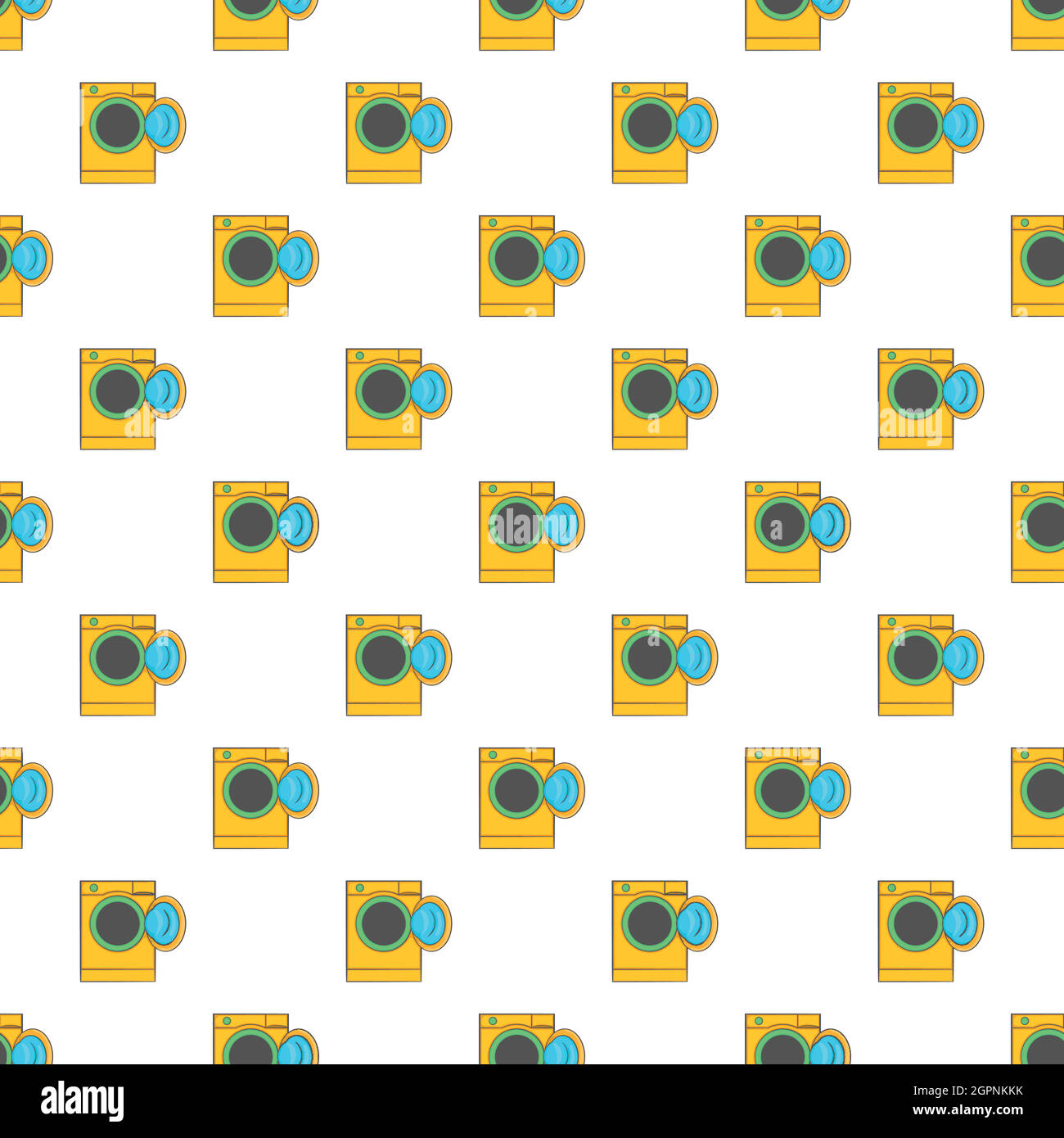 Yellow washing machine pattern, cartoon style Stock Vector