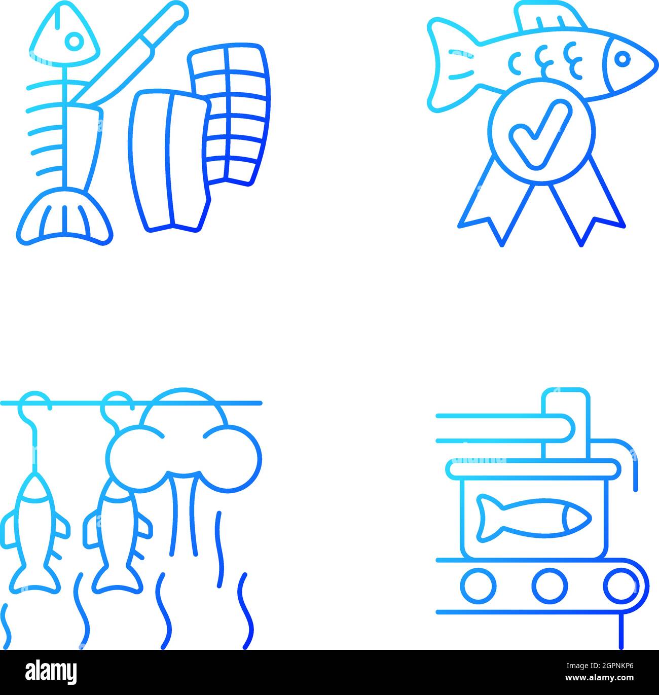 Fish products preparation gradient linear vector icons set Stock Vector