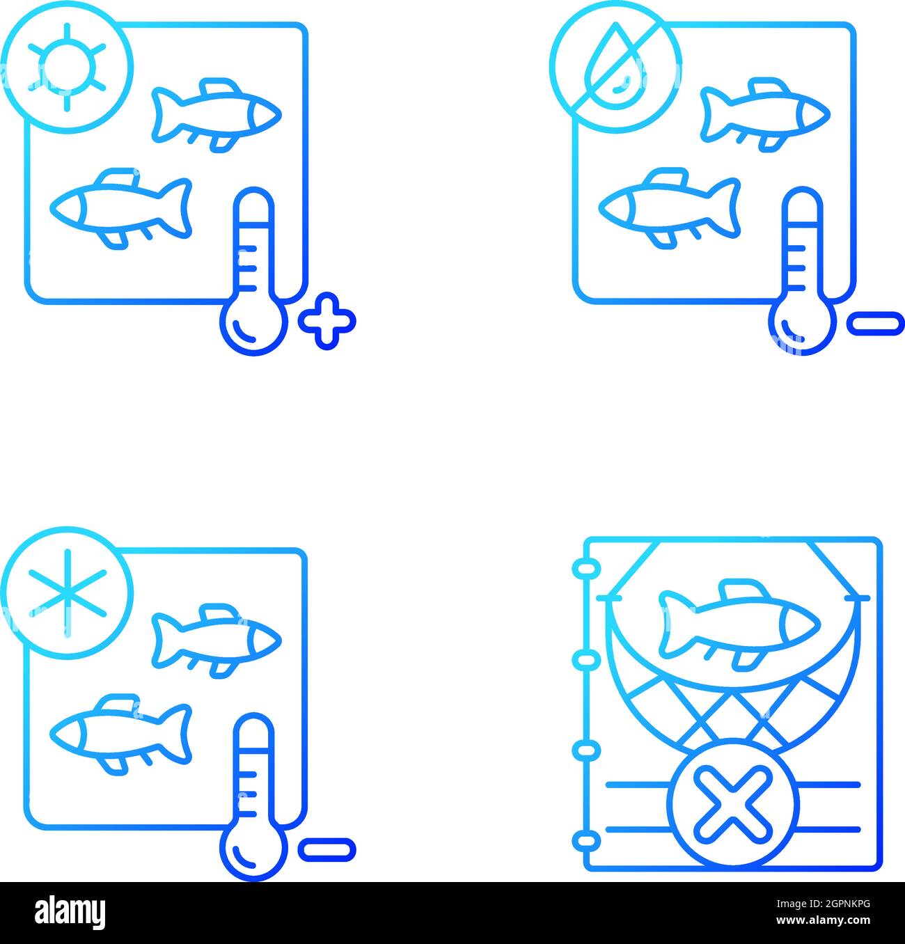 Fish products sterilization gradient linear vector icons set Stock Vector