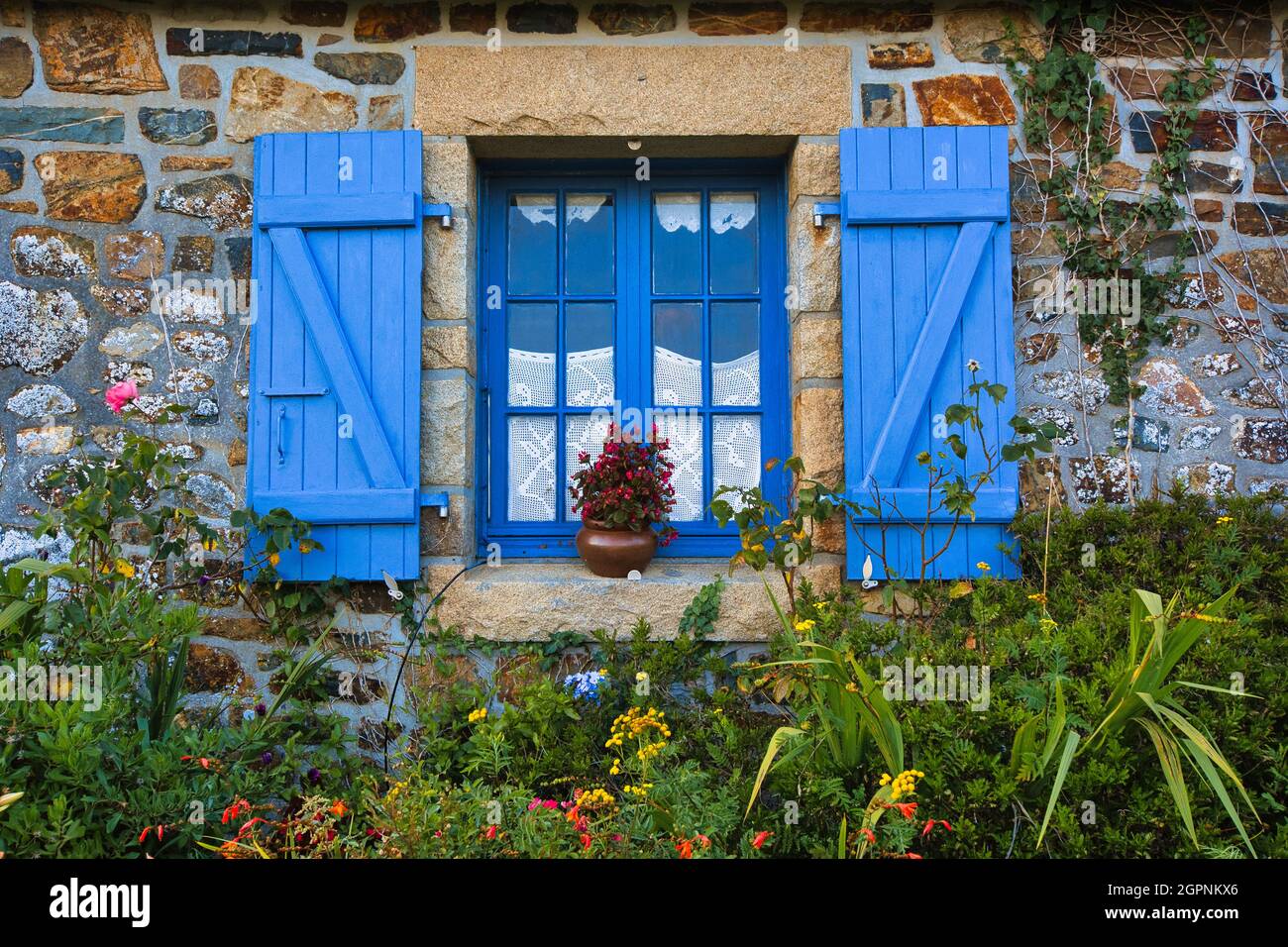 Beautiful blue window in Brittany on Crozon Stock Photo Alamy