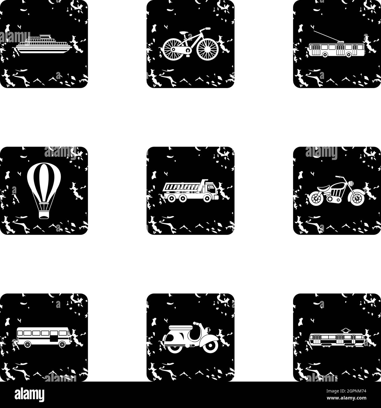 Movement on machine icons set, grunge style Stock Vector