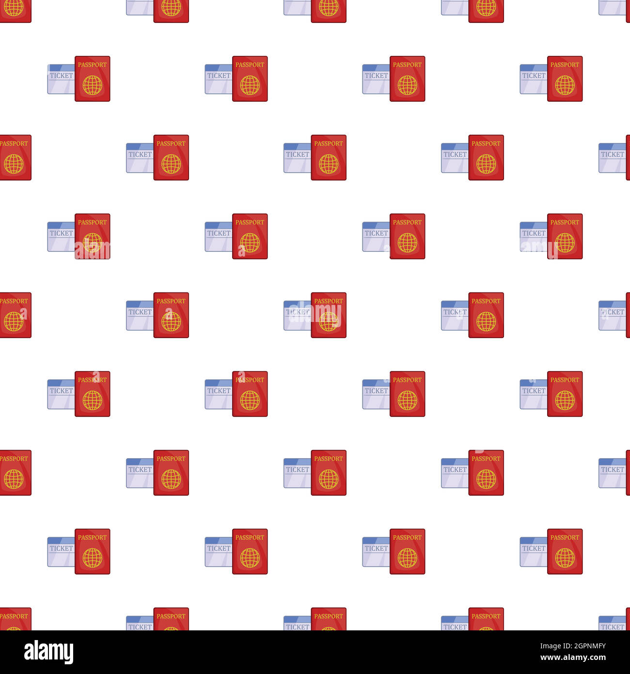 Passport and air ticket pattern, cartoon style Stock Vector