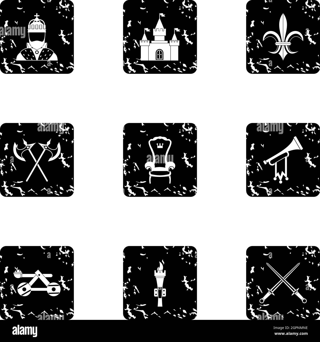 Medieval armor icons set, grunge style Stock Vector