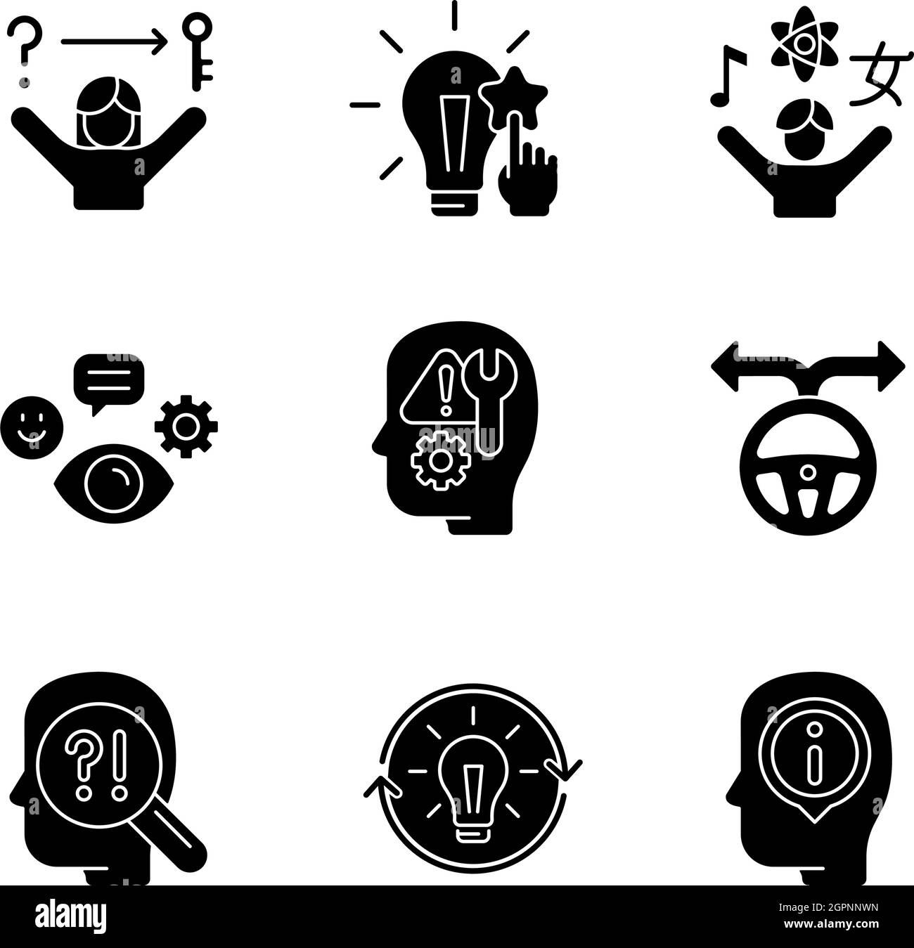 Self development skills black glyph icons set on white space Stock Vector