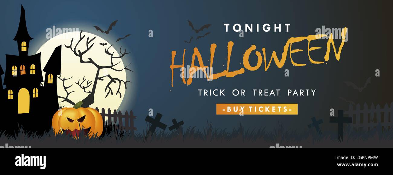 Halloween night background with pumpkin, haunted house and full moon ...