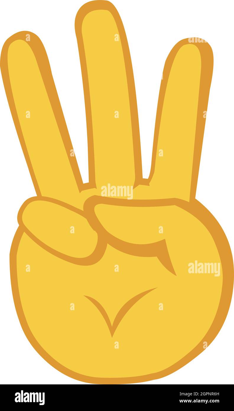 Vector illustration of yellow cartoon hand counting up to number three or showing 3 fingers Stock Vector
