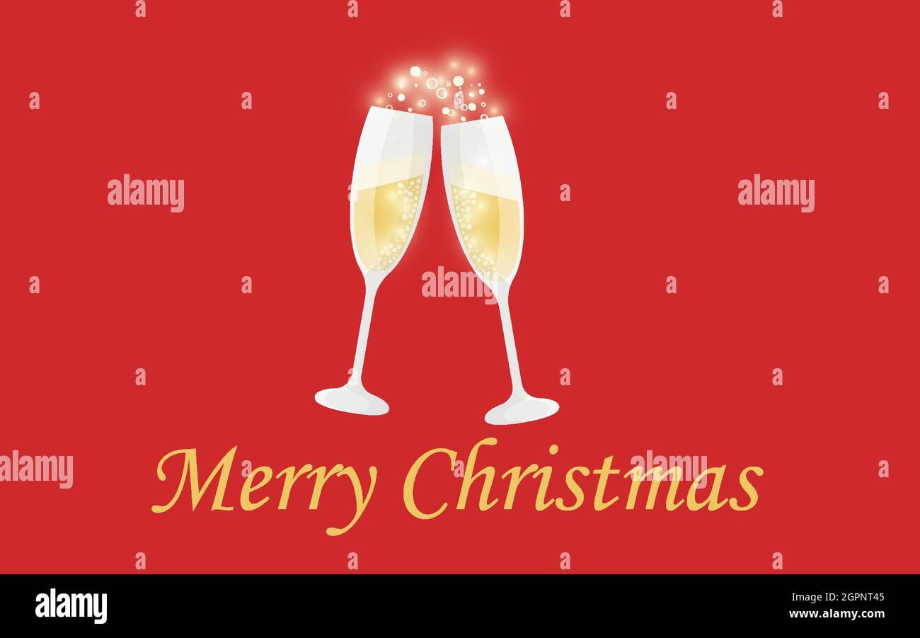 Two Glasses of champagne with bubbles on a red background Stock Vector