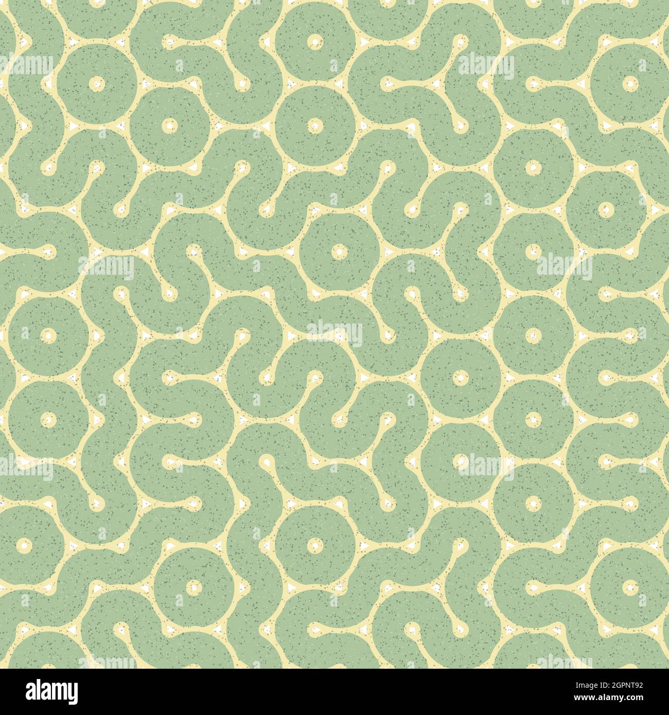 Vintage Green & White Hexagons and Circles Fabric 