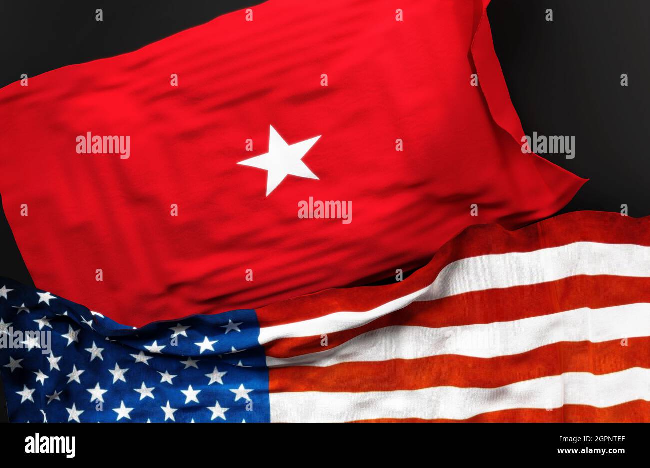 Flag of a United States Marine Corps brigadier general along with a flag of the United States of America as a symbol of unity between them, 3d illustr Stock Photo