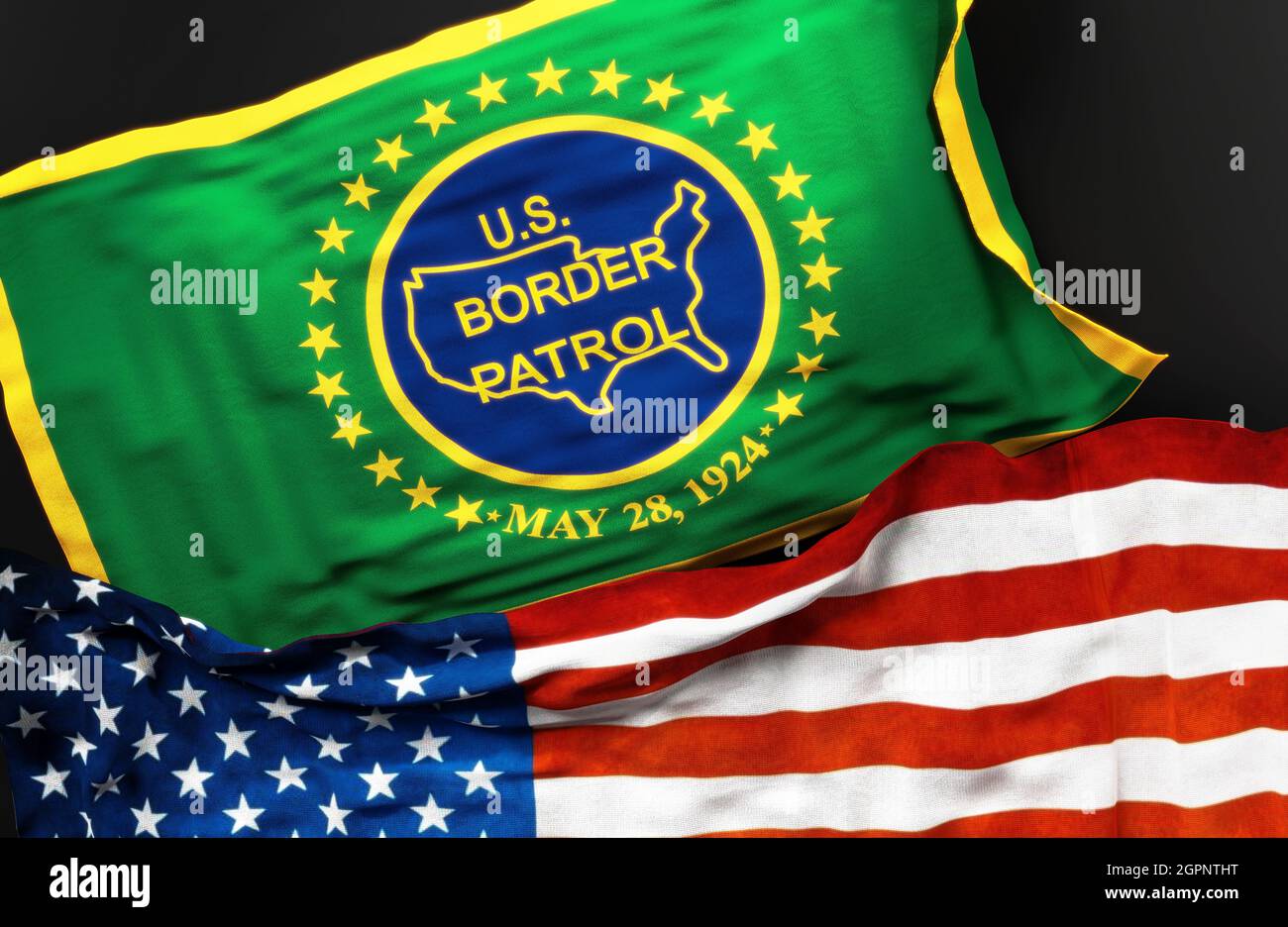 Flag of the United States Border Patrol along with a flag of the United