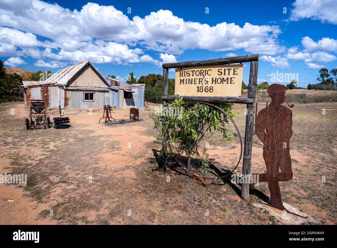 Restored Corrugated iron Miners Cottage, Ravenswood, North Queensland, Australia Stock Photo