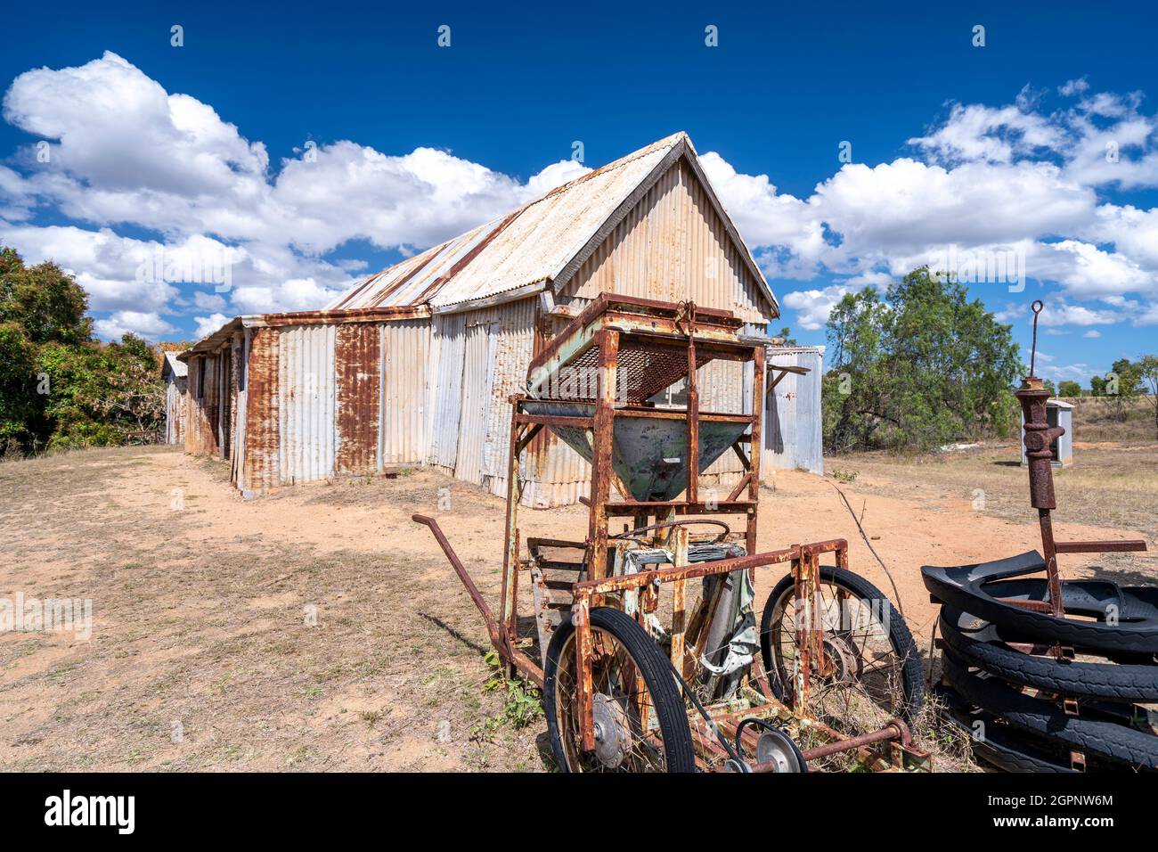 Restored Corrugated iron Miners Cottage, Ravenswood, North Queensland, Australia Stock Photo