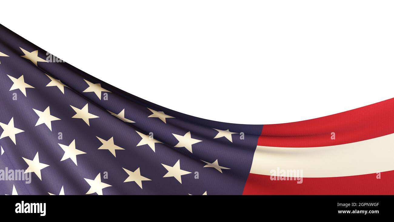 3d rendering of the flag of the United States of America on a white ...