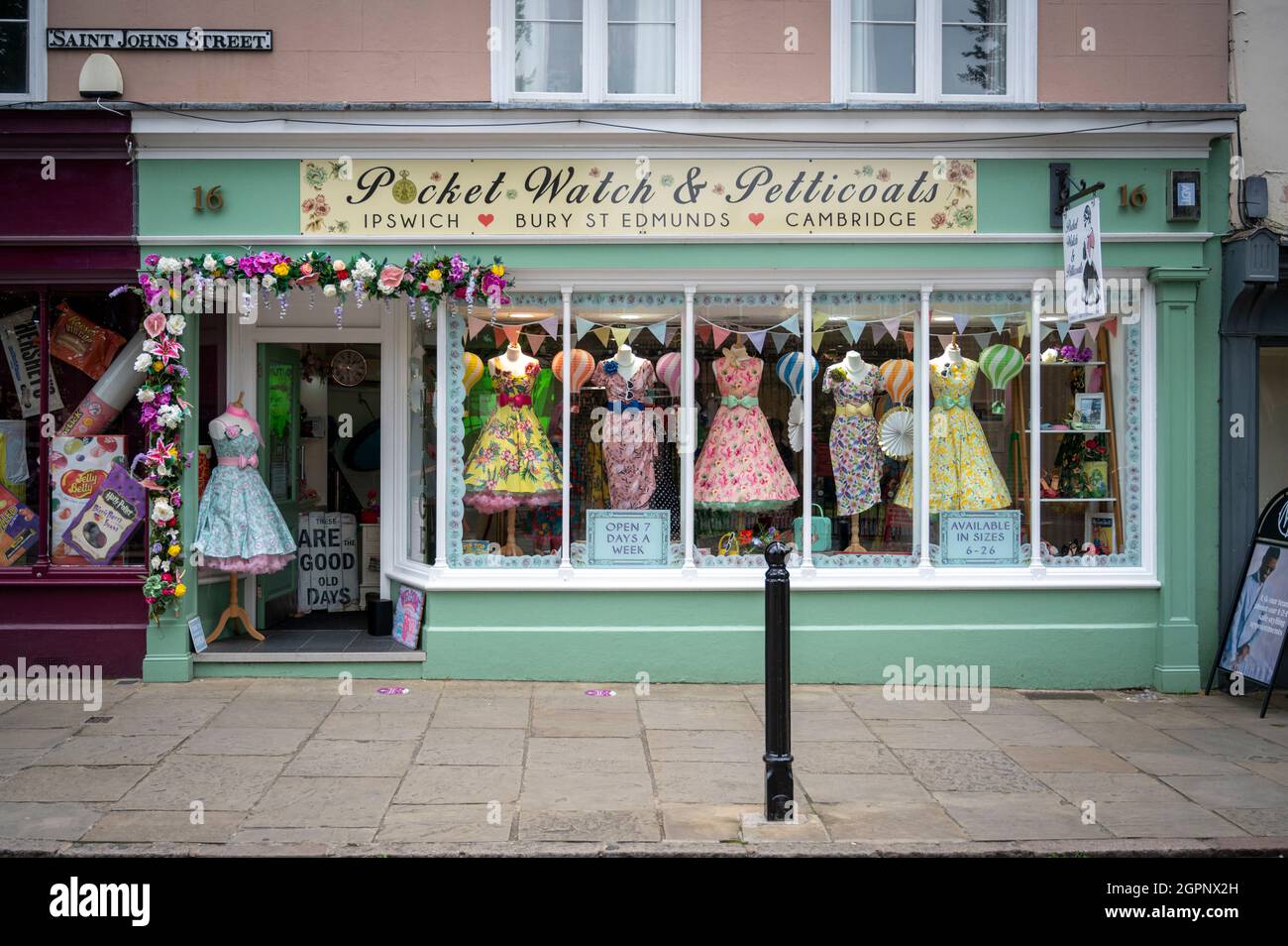 The shop window of Pocket Watch and Petticoats vintage style clothes shop  Cambridge UK Stock Photo - Alamy