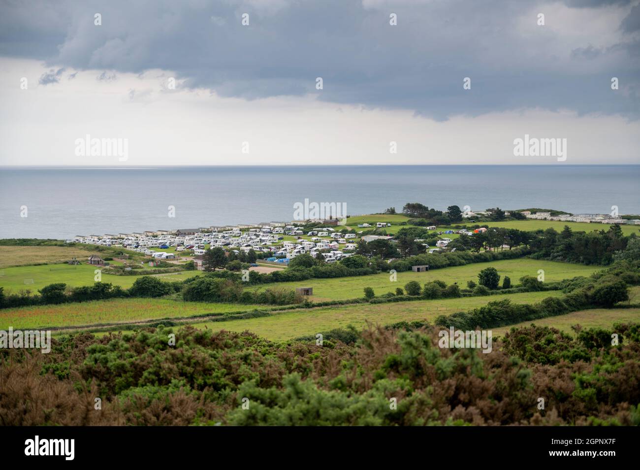 A view of a caravan site on the coast at West Runton Norfolk UK Stock Photo