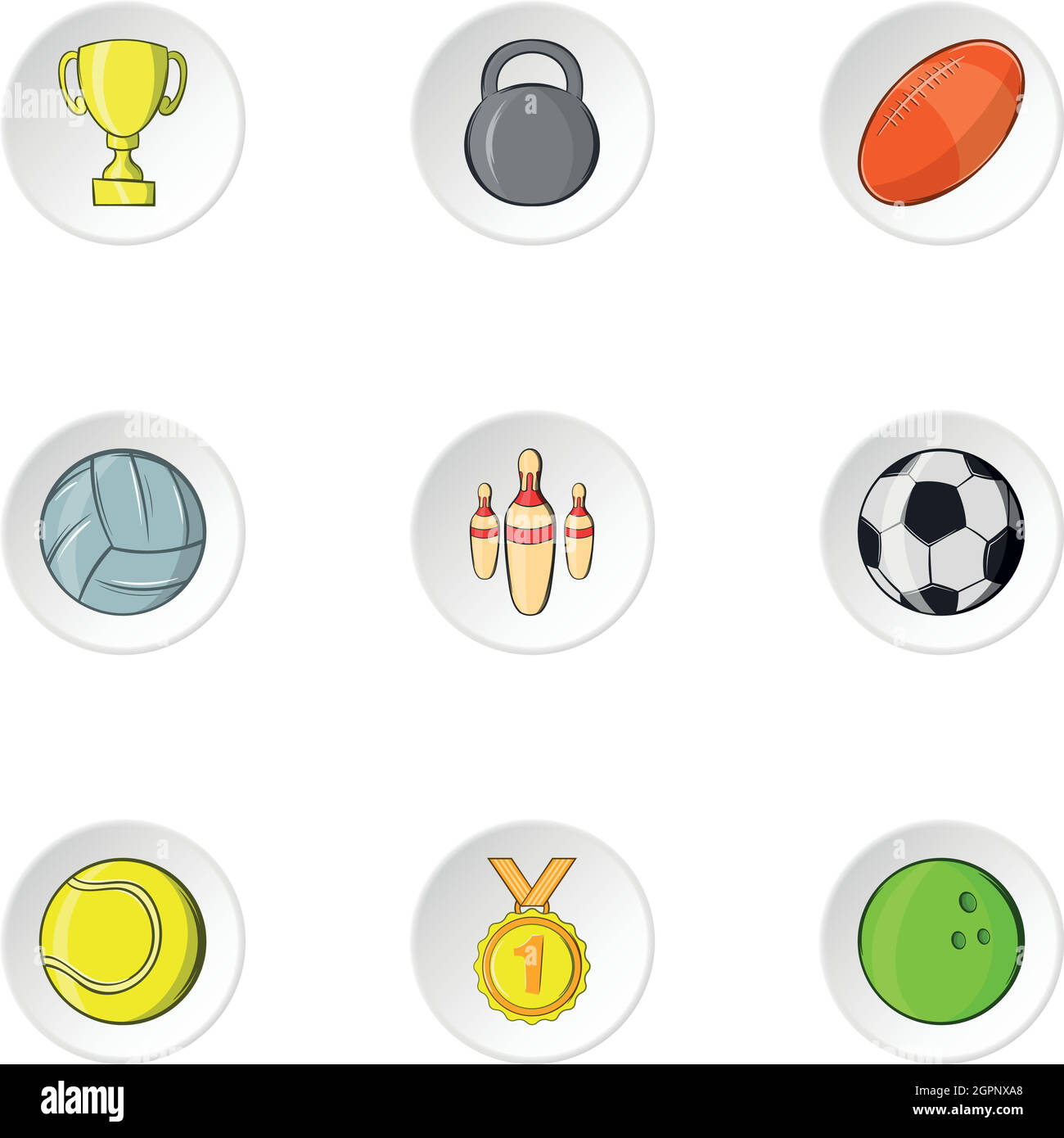 Sports accessories icons set, cartoon style Stock Vector