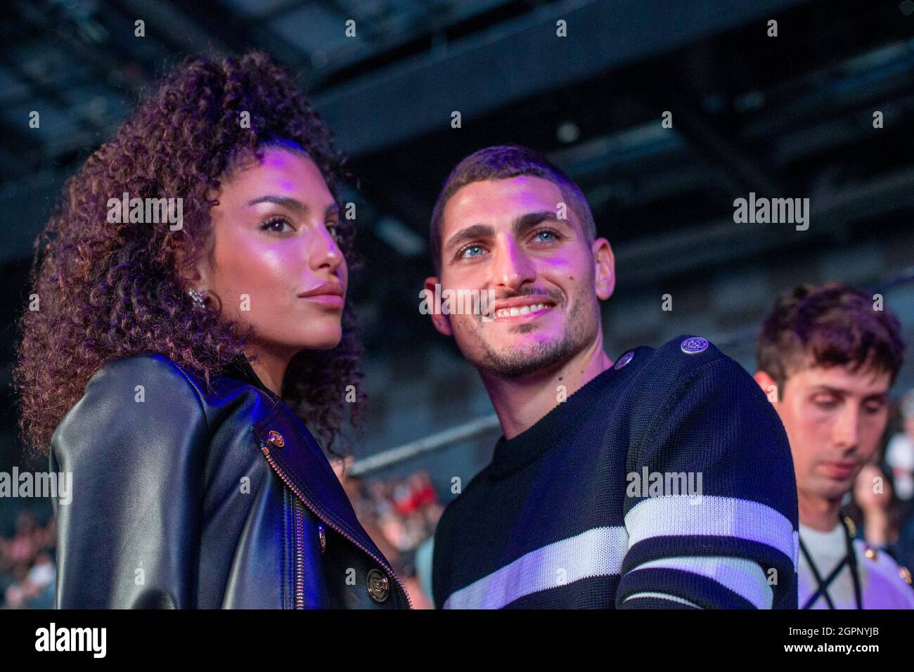Jessica Aidi and Marco Verratti attend the Balmain fashion show during
