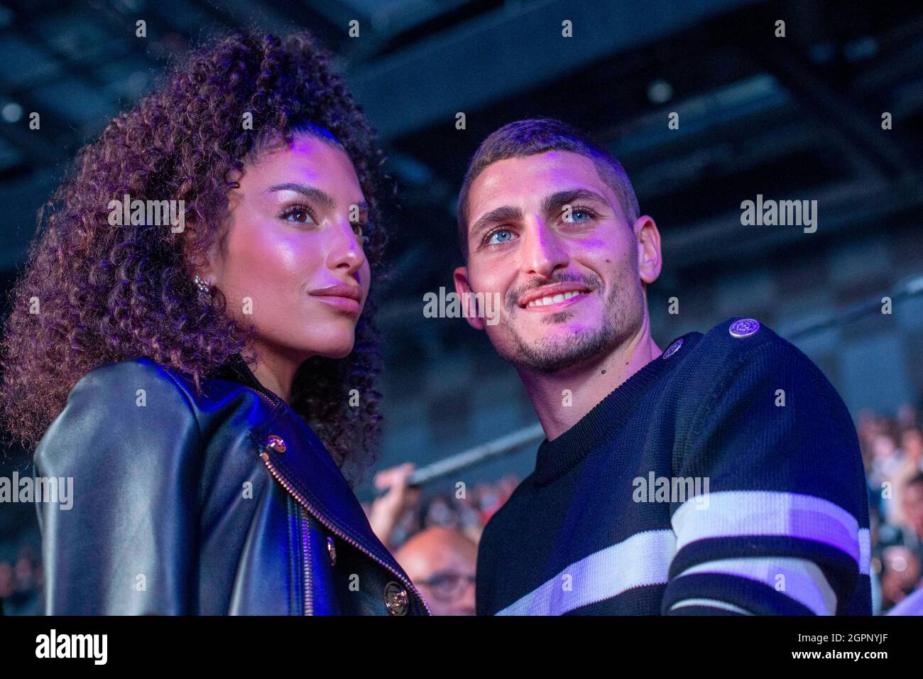 Jessica Aidi and Marco Verratti attend the Balmain fashion show during