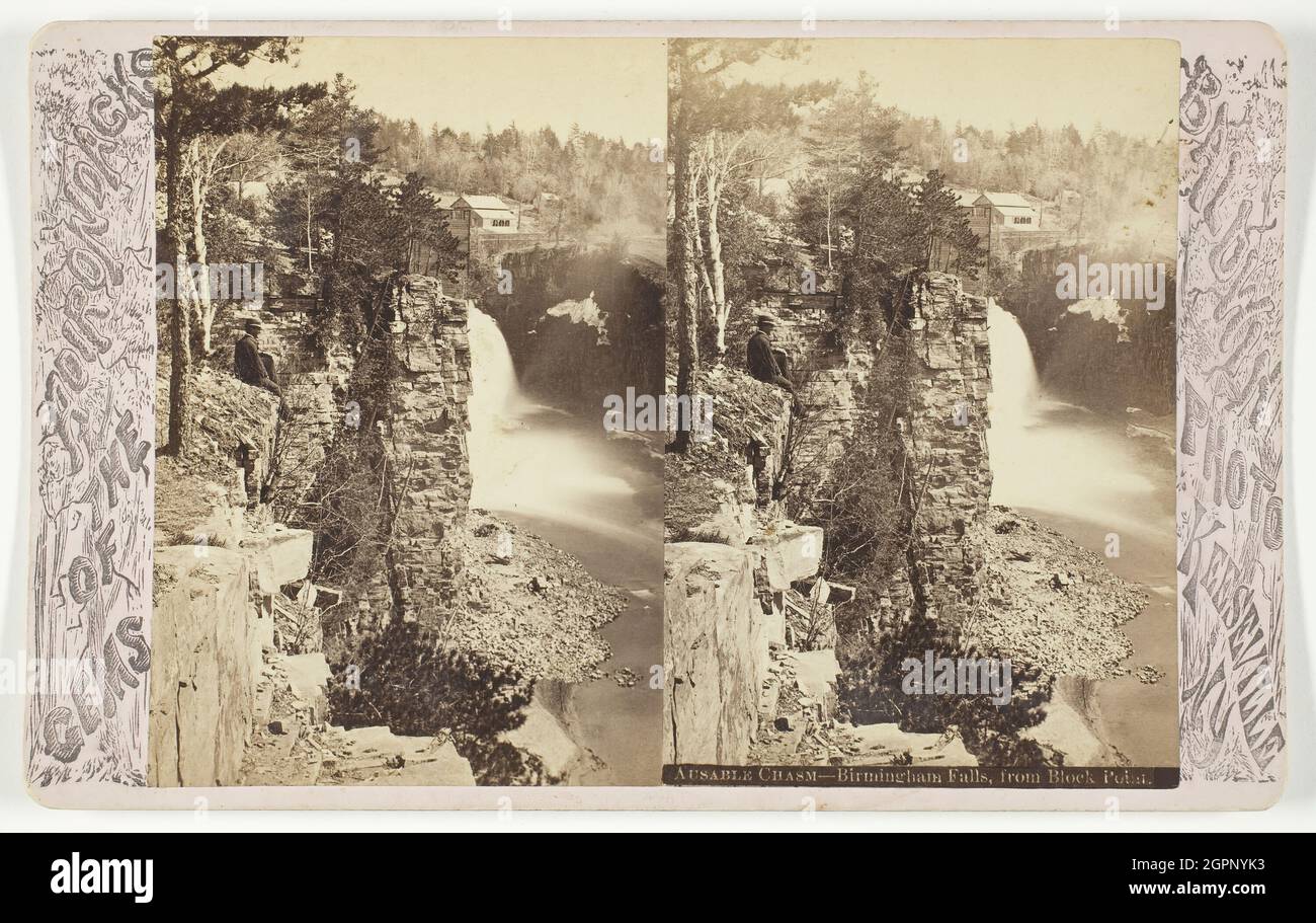 Ausable Chasm - Birmingham Falls, from Block Point, late 19th century. [Sandstone gorge and waterfall, Keeseville, New York State, USA]. Albumen print, stereocard, from the series &quot;Gems of the Adirondacks&quot;. Stock Photo