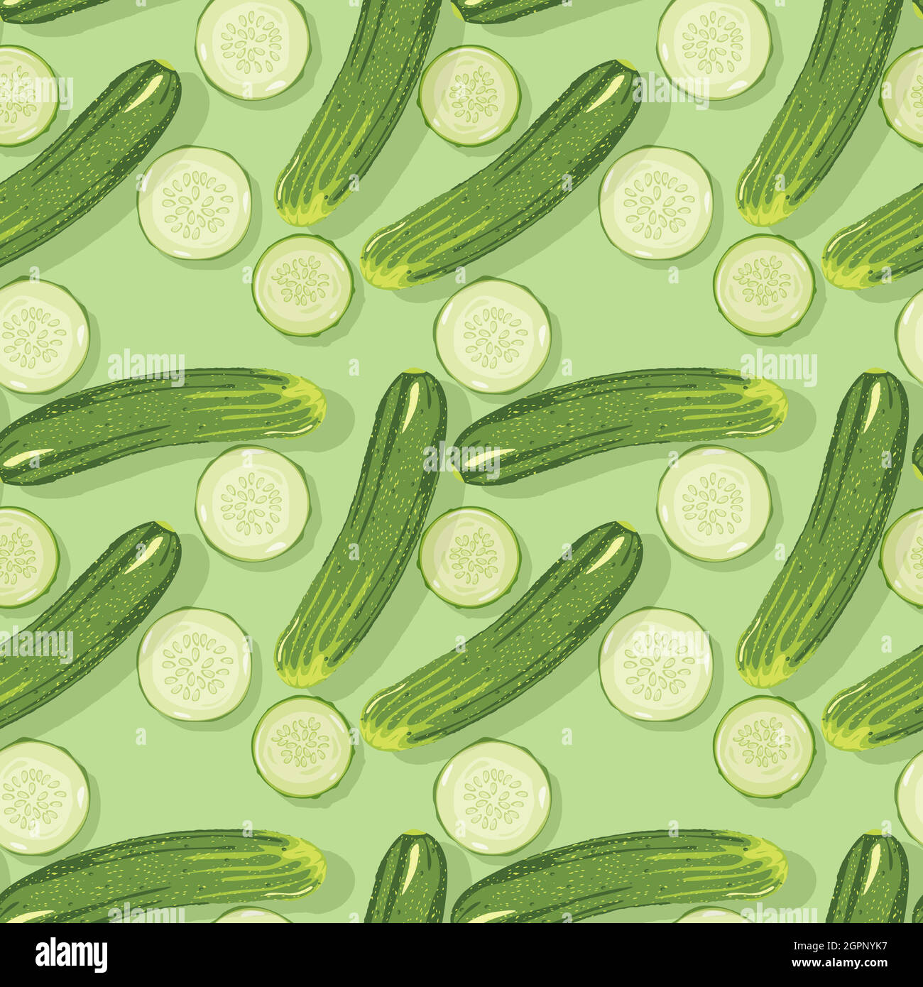 Fresh cucumbers pattern Stock Vector