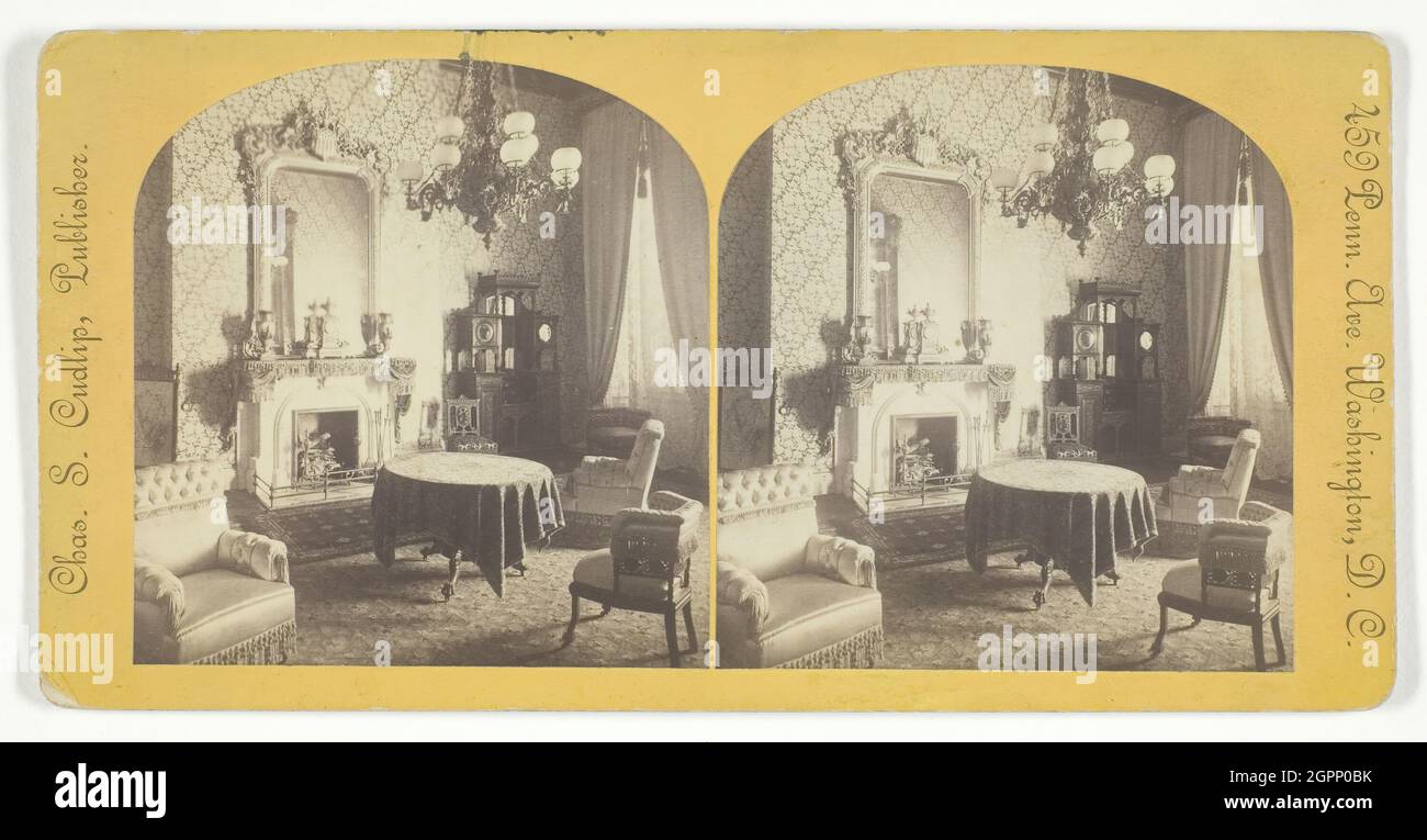 Green Room, White House, late 19th century. [Interior of the US president's residence, Washington DC]. Albumen print, stereocard. Stock Photo