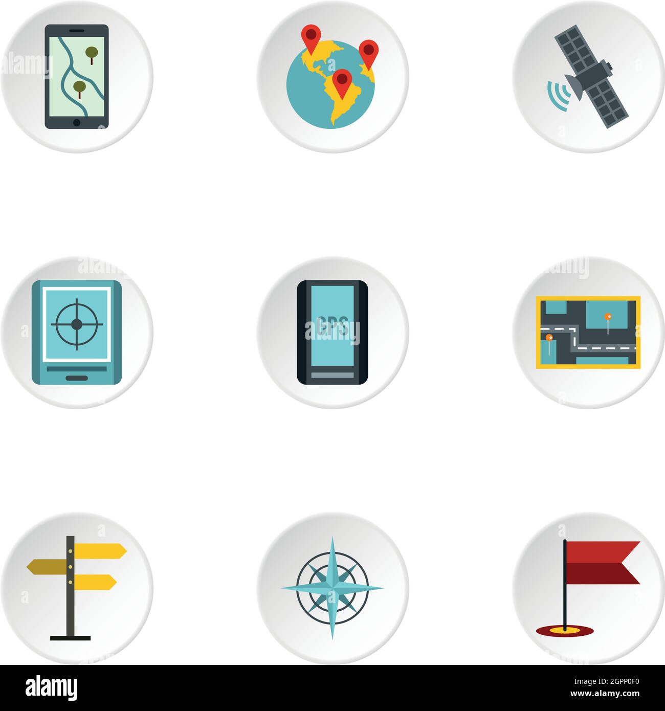 GPS map icons set, flat style Stock Vector