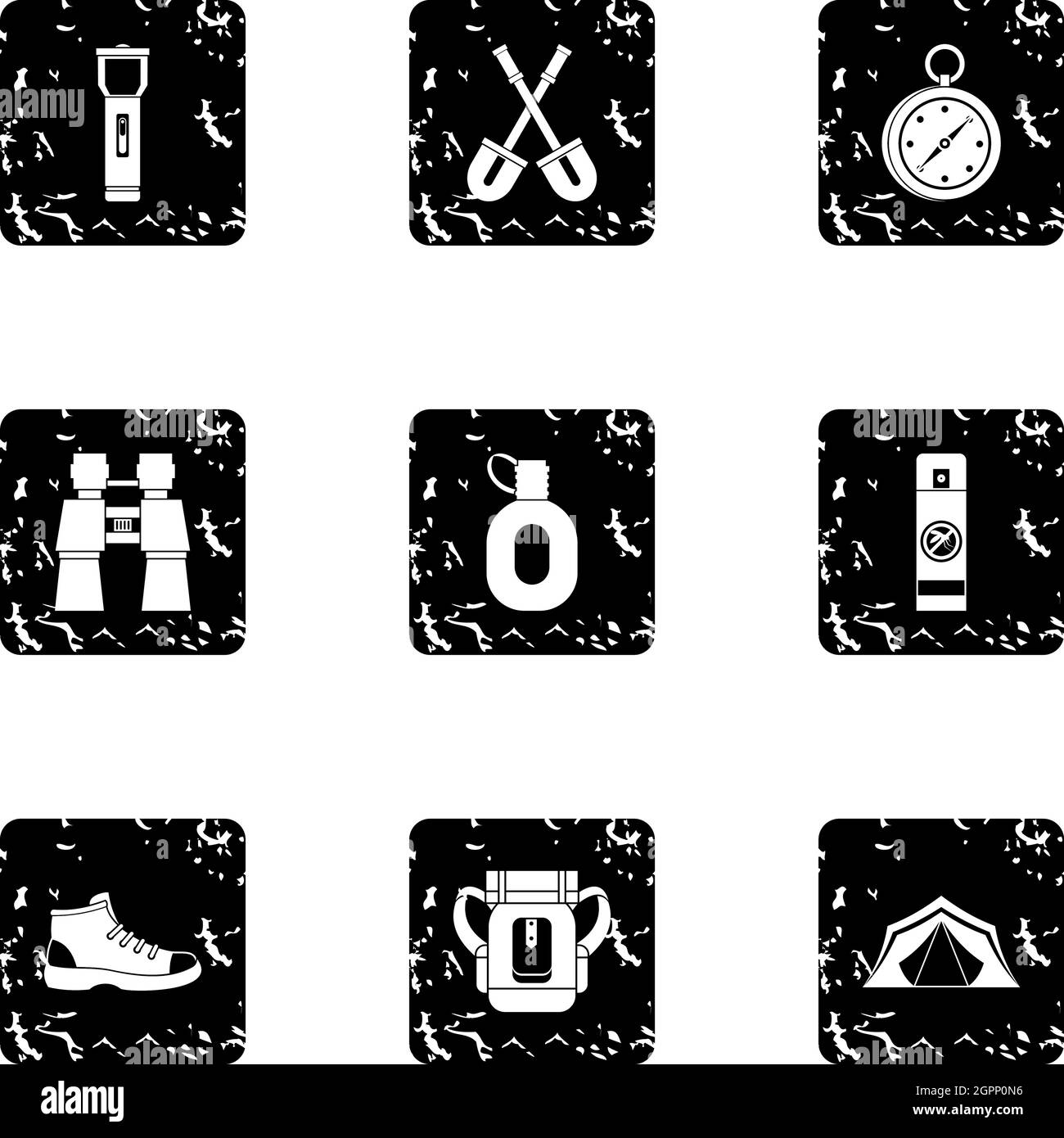 Hike icons set, grunge style Stock Vector
