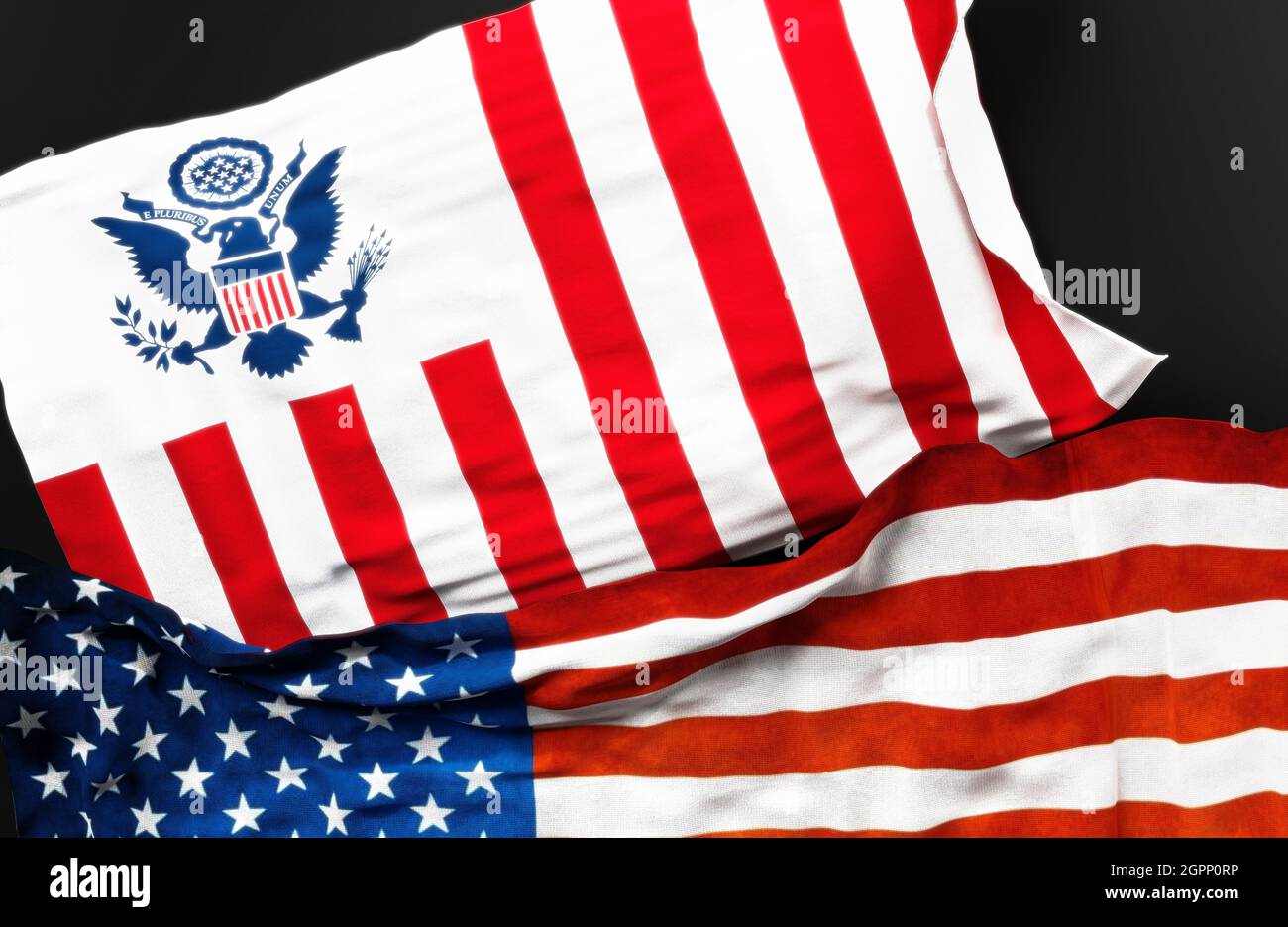 Flag of the United States Customs Service along with a flag of the United States of America as a symbol of a connection between them, 3d illustration Stock Photo