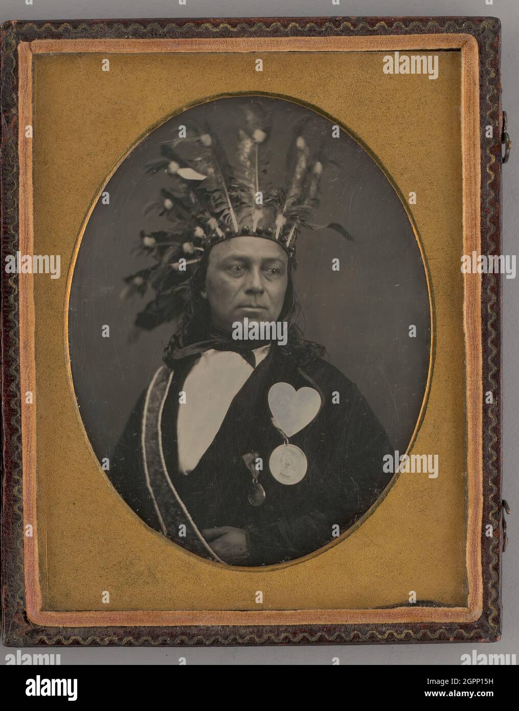 Untitled (Indian Chief Maungwudaus, Upper Canada), 1855. [Ojibwe performer, interpreter, mission worker, and herbalist]. Daguerreotype. Stock Photo