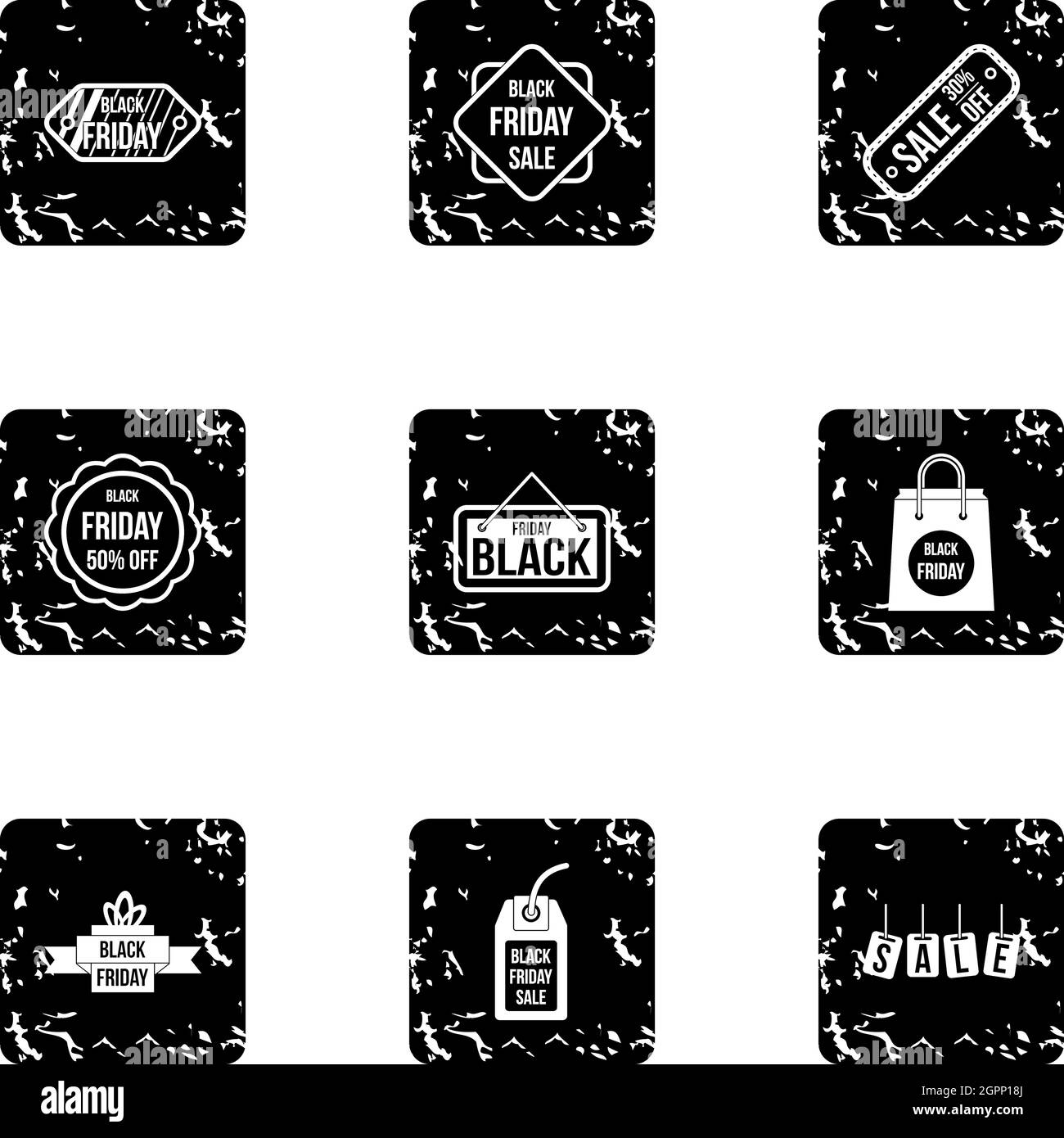 Black friday icons set, grunge style Stock Vector