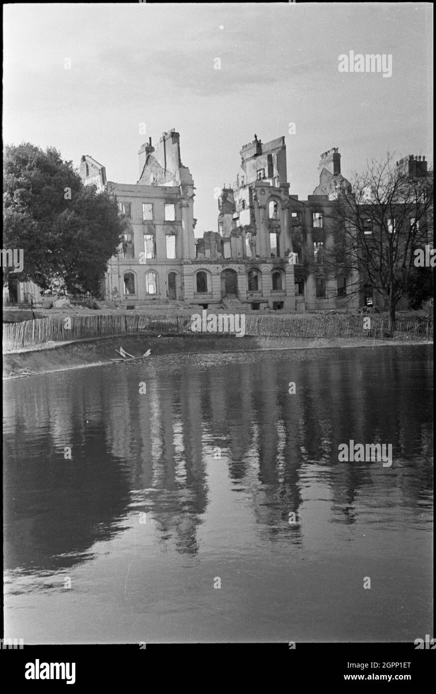 Bomb damage, The Crescent, Plymouth, Devon, World War II, 1942.. A view from the east showing