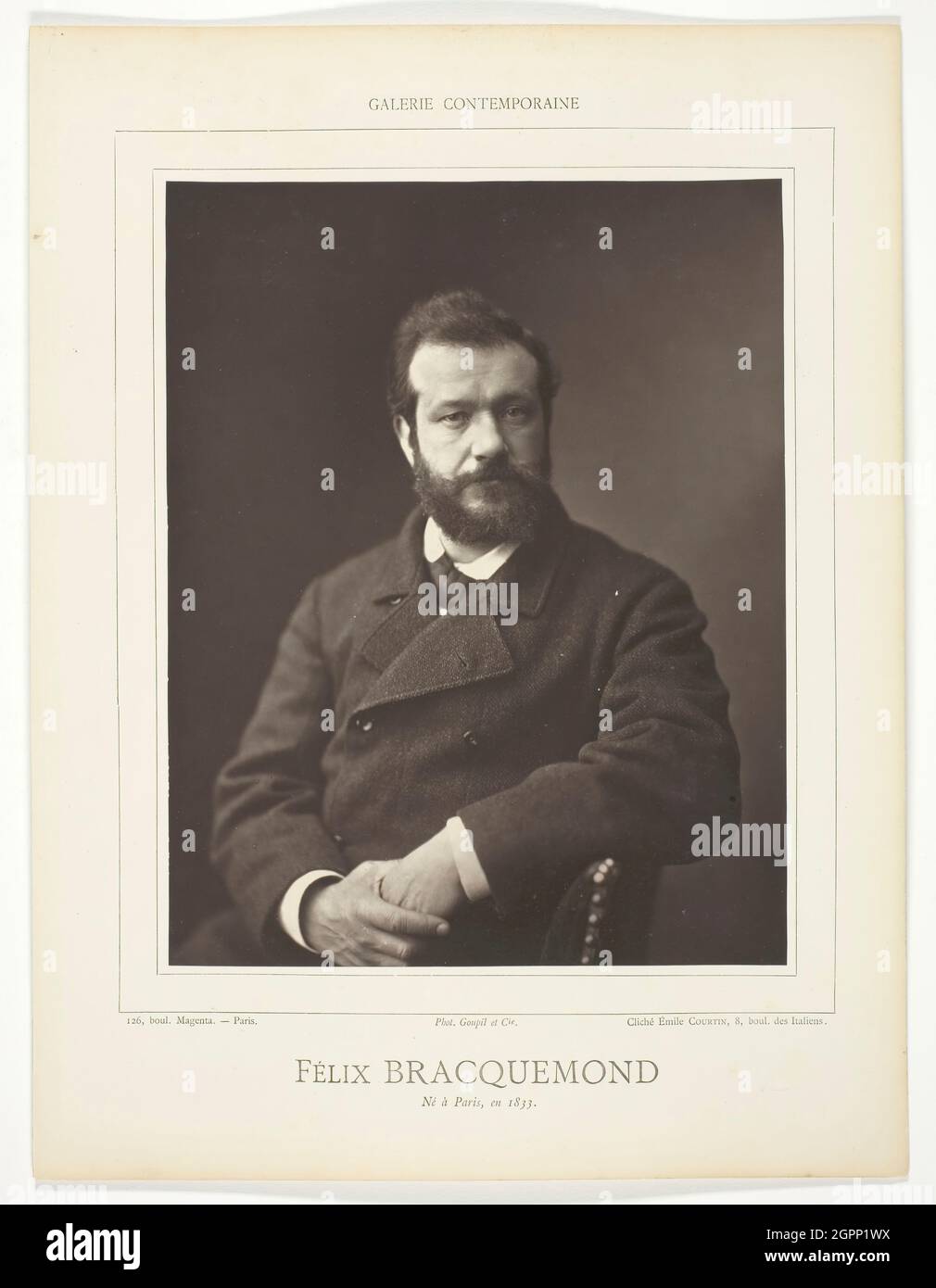F&#xe9;lix Henri Bracquemond (French painter and printmaker, 1833-1914), 1875/78. Woodburytype, from the periodical &quot;Galerie Contemporaine Litt&#xe9;raire, Artistique&quot; (1878), volume 5. Stock Photo