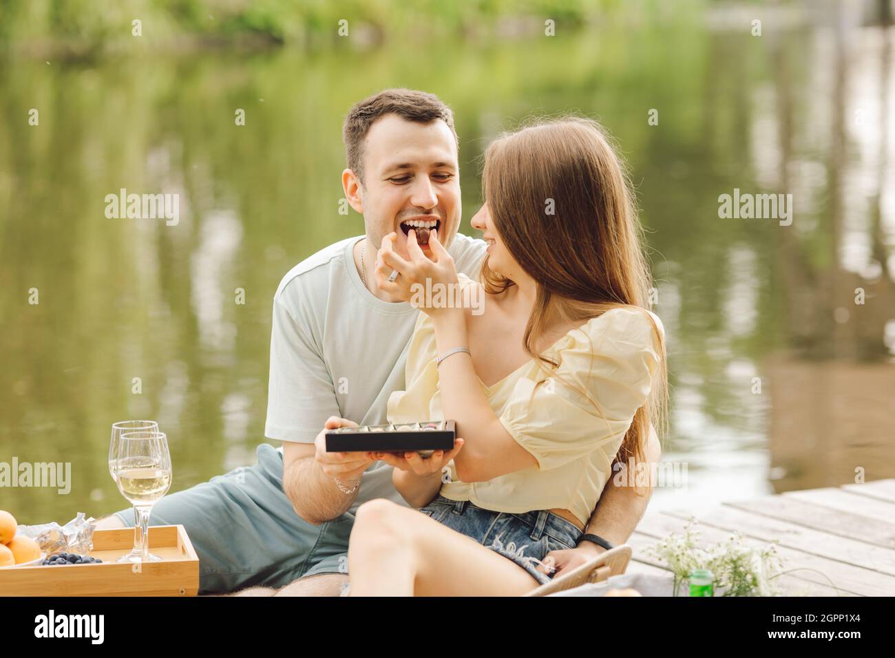 Romantic Couple Has Beautiful Moments Happiness Stock Photo