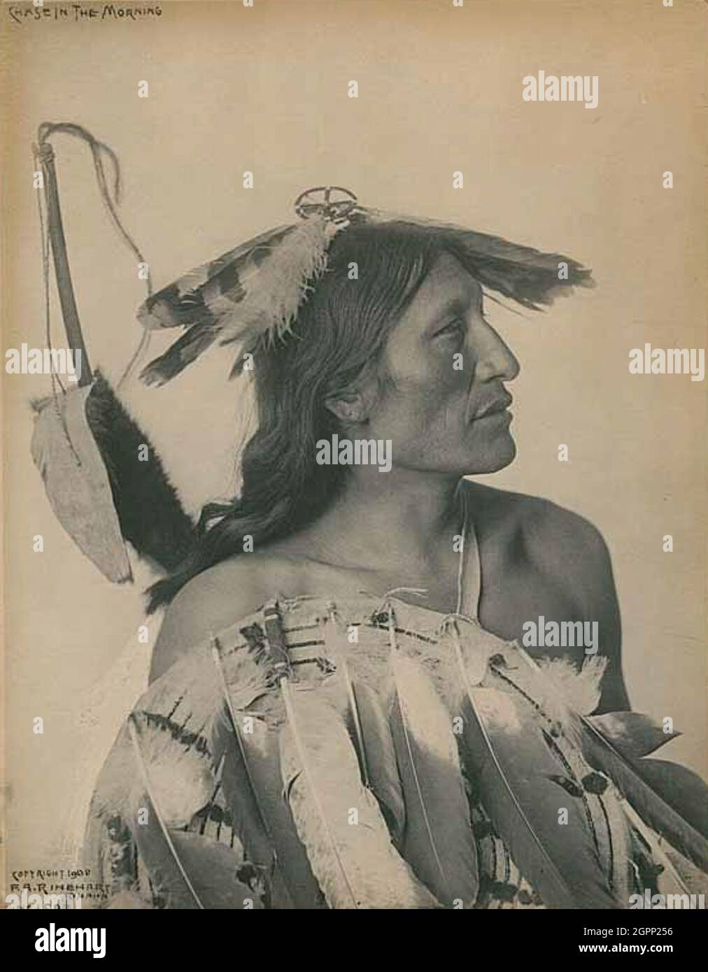 Chase-in-the-Morning, c. 1888. [Portrait of Anapao Wa-Ku-Wa (Chase in the Morning), an Oglala Lakota man, younger brother of Black Whiteman who was killed during the Battle of the Little Bighorn]. Platinum print. Stock Photo