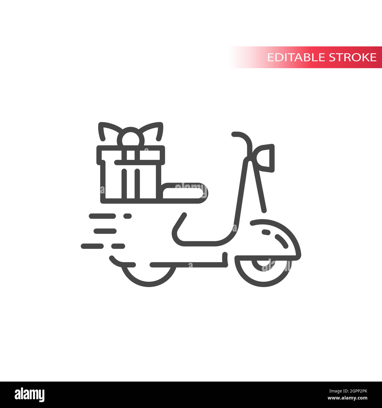 Scooter with gift box line vector icon Stock Vector