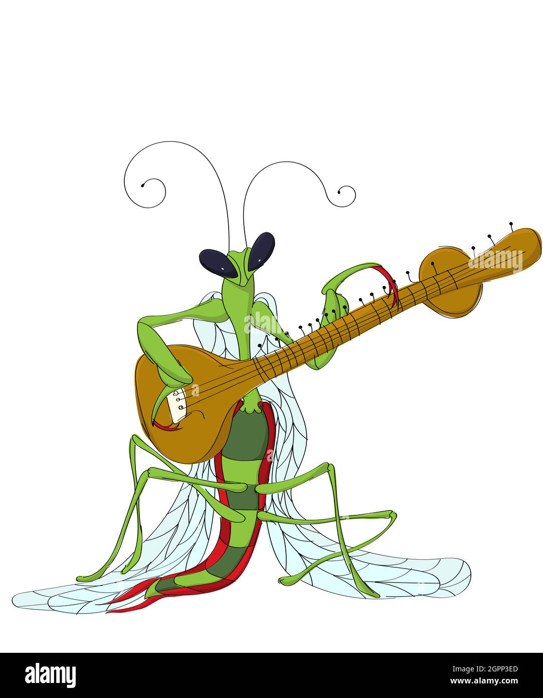 Praying Mantis playing sitar Stock Vector