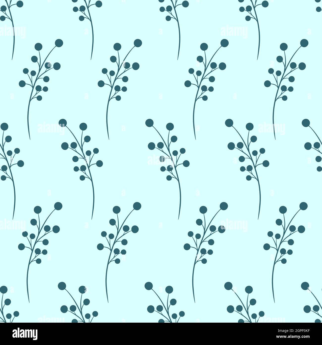 Branches with berries seamless symmetrical pattern. Stock Vector