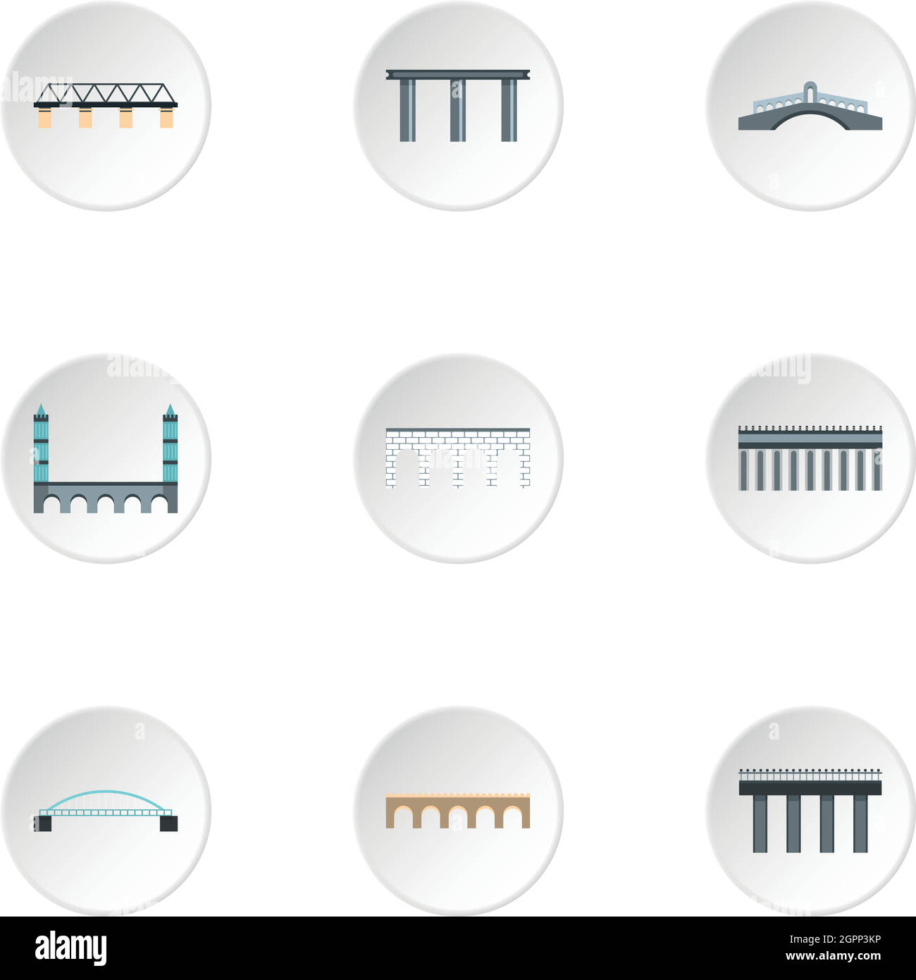 Facility for crossing river icons set, flat style Stock Vector