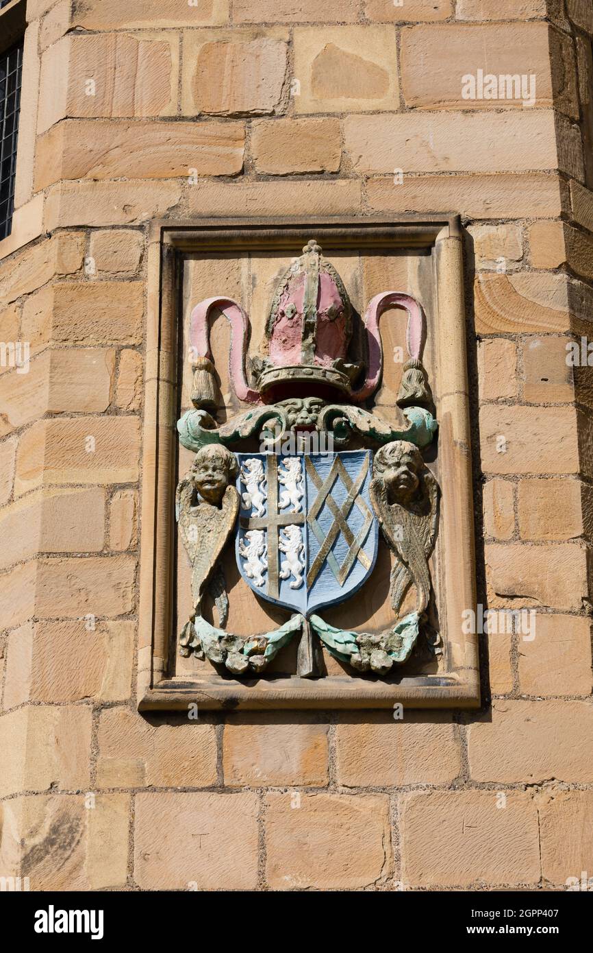 Coat of Arms, Prince Bishop John Cosin, Durham Castle, Durham University student accommodation. Stock Photo