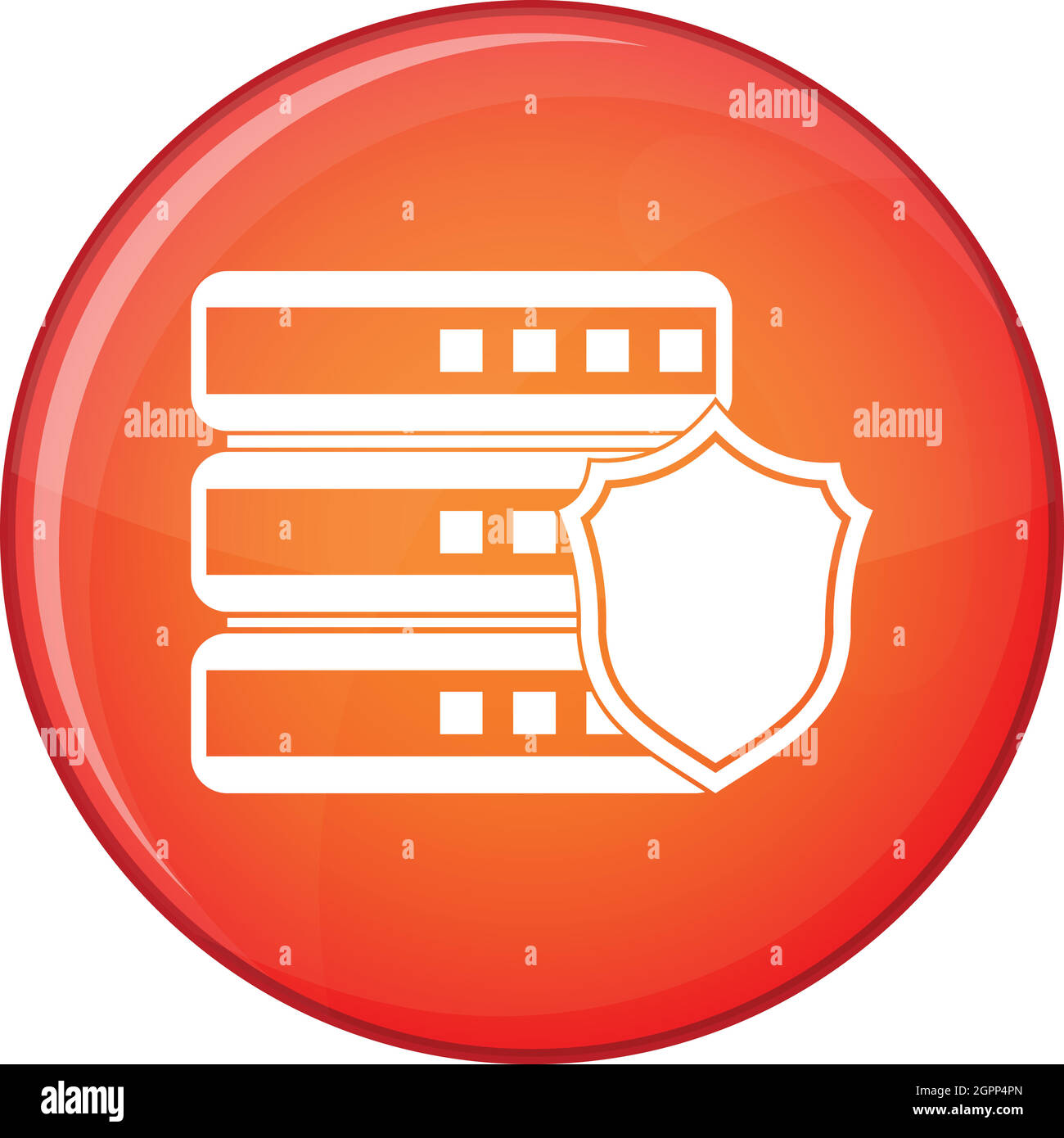 Database with gray shield icon, flat style Stock Vector